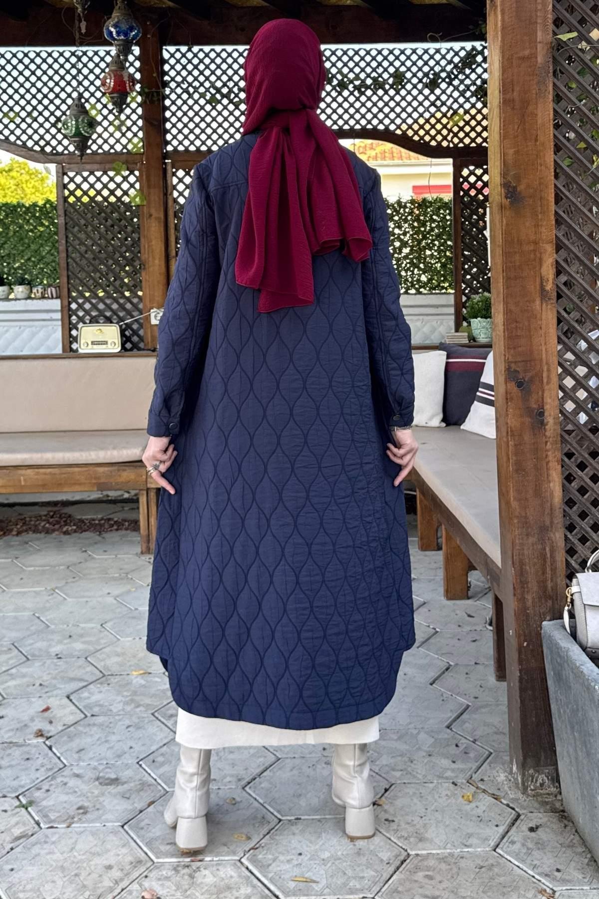 Kapitone Kap Lacivert | Rabia Şamlı | Tesettür Giyim, Elbise ve Kadın Giyim Modası