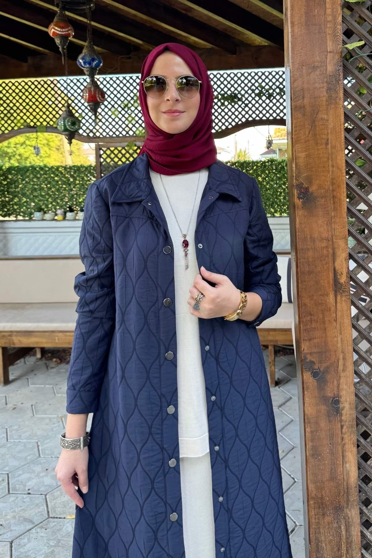 Kapitone Kap Lacivert | Rabia Şamlı | Tesettür Giyim, Elbise ve Kadın Giyim Modası