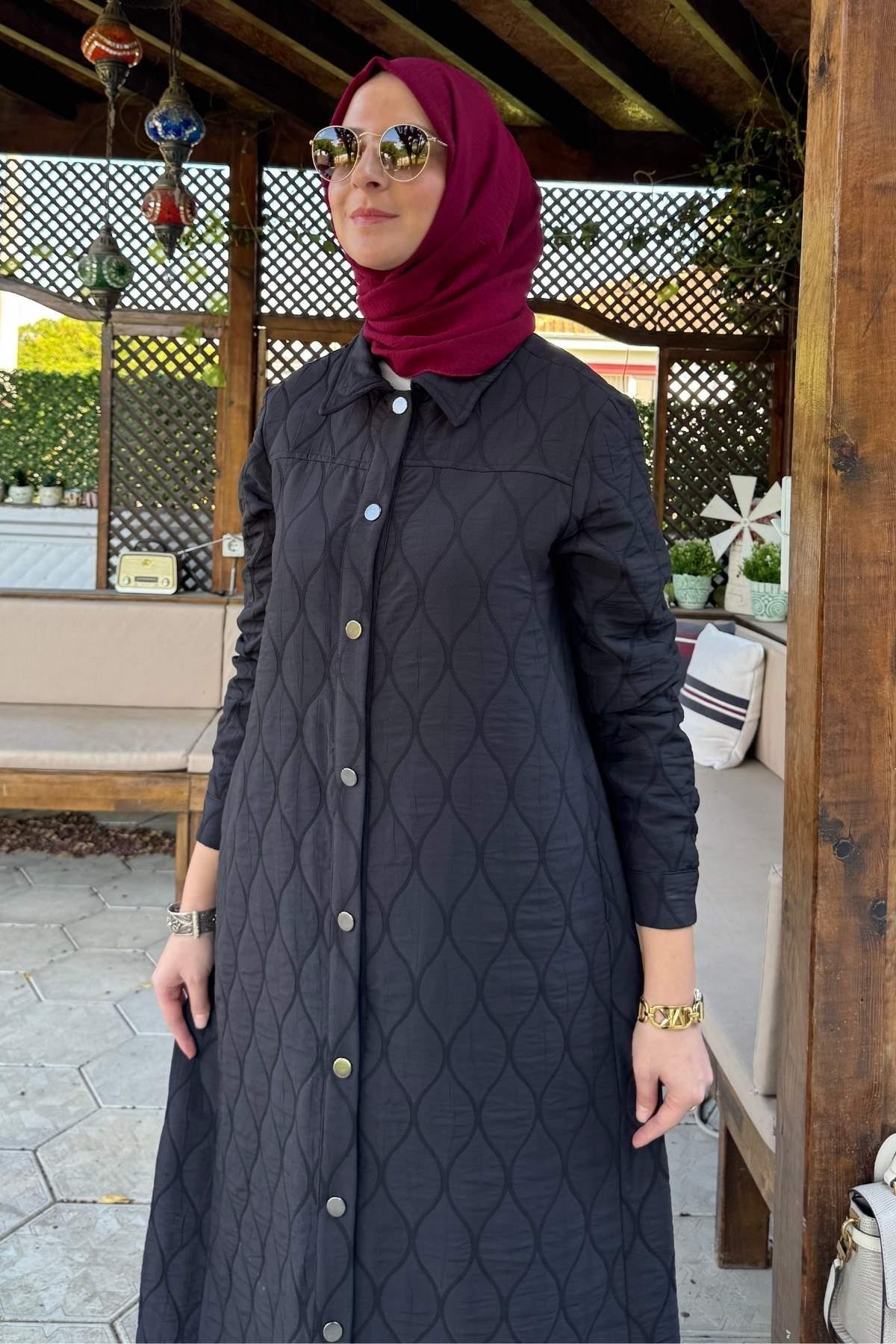 Kapitone Kap Lacivert | Rabia Şamlı | Tesettür Giyim, Elbise ve Kadın Giyim Modası
