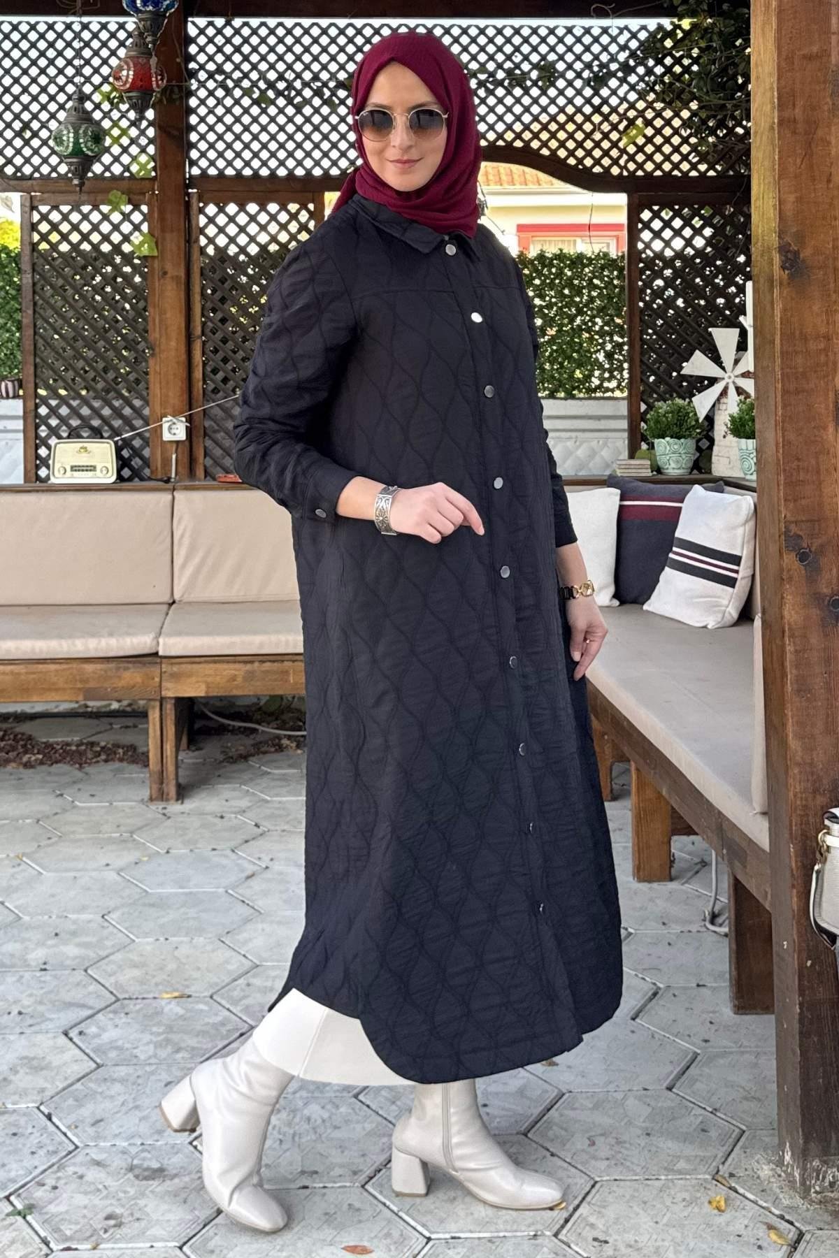 Kapitone Kap Lacivert | Rabia Şamlı | Tesettür Giyim, Elbise ve Kadın Giyim Modası