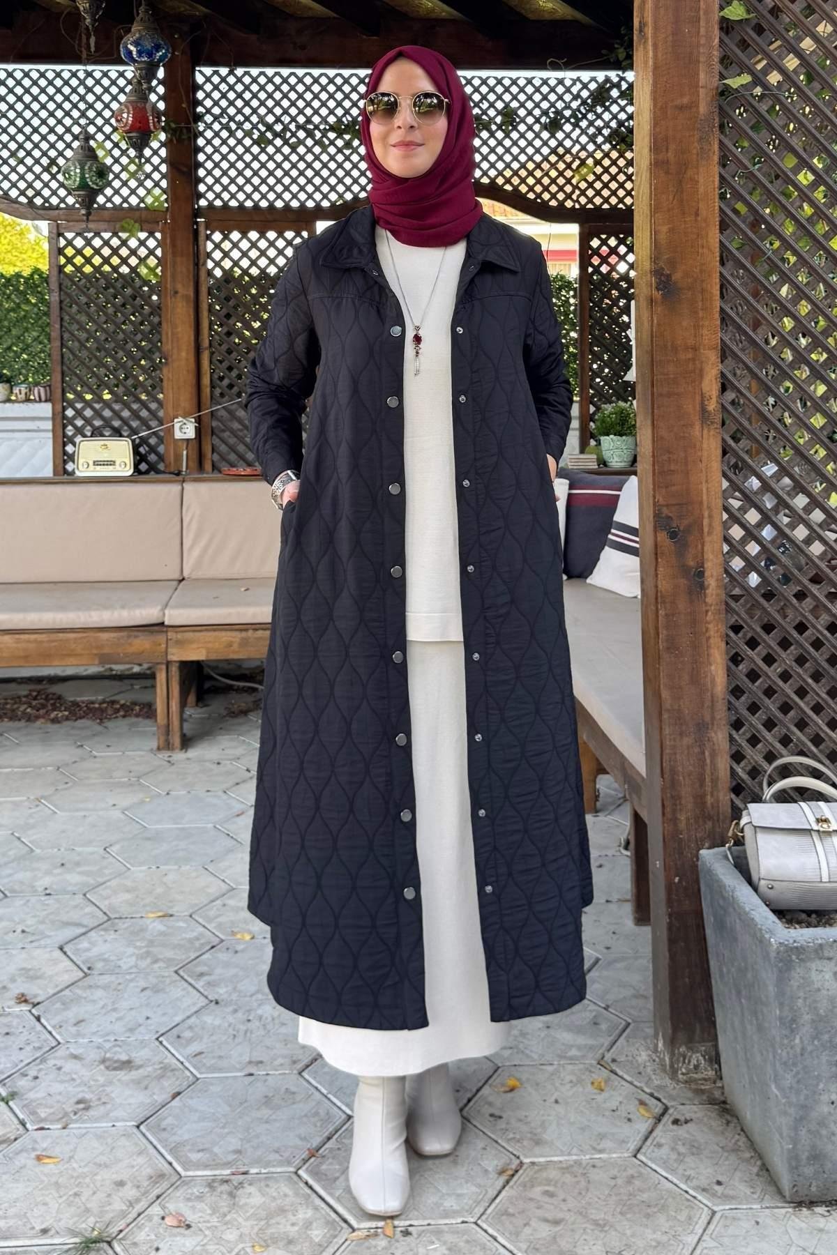 Kapitone Kap Lacivert | Rabia Şamlı | Tesettür Giyim, Elbise ve Kadın Giyim Modası