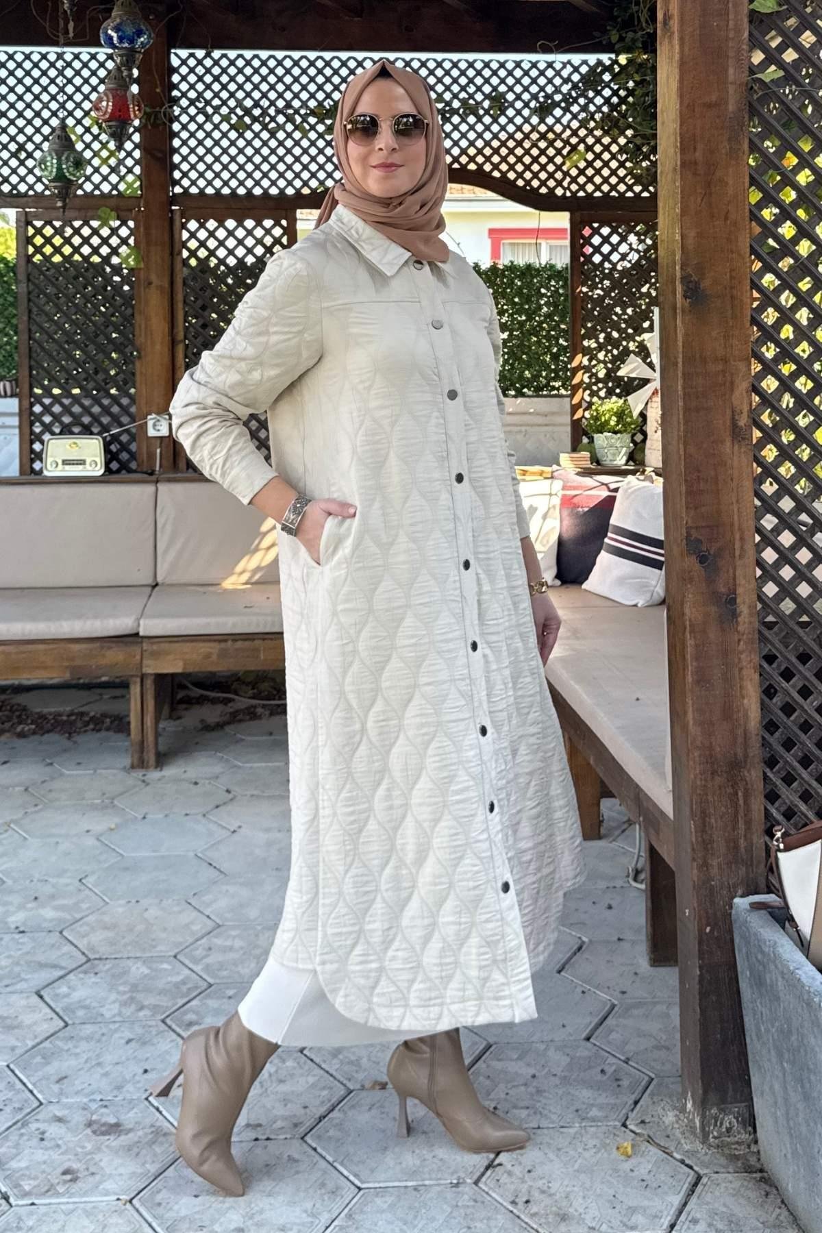 Kapitone Kap Lacivert | Rabia Şamlı | Tesettür Giyim, Elbise ve Kadın Giyim Modası