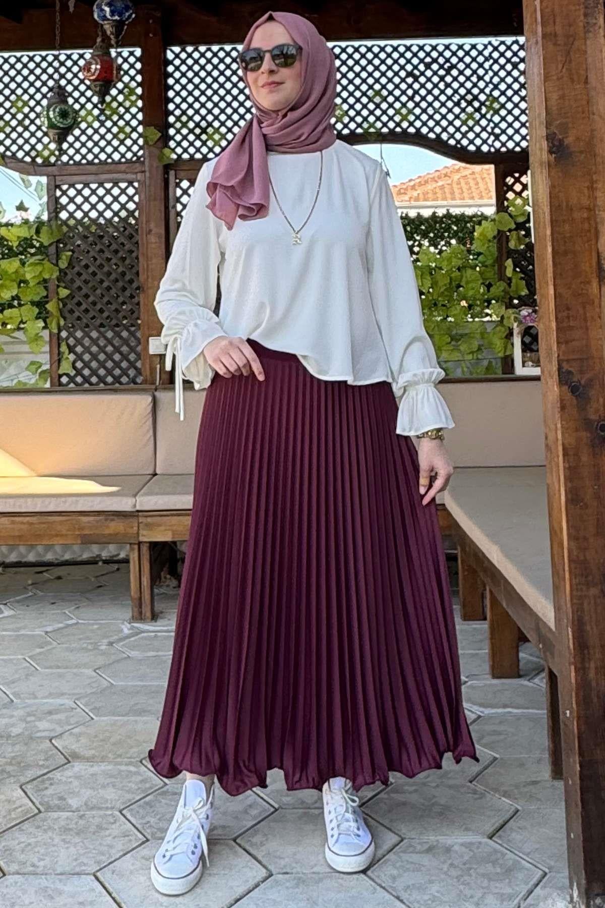 Eliz Mavi Plise Etek | Rabia Şamlı | Tesettür Giyim, Elbise ve Kadın Giyim Modası