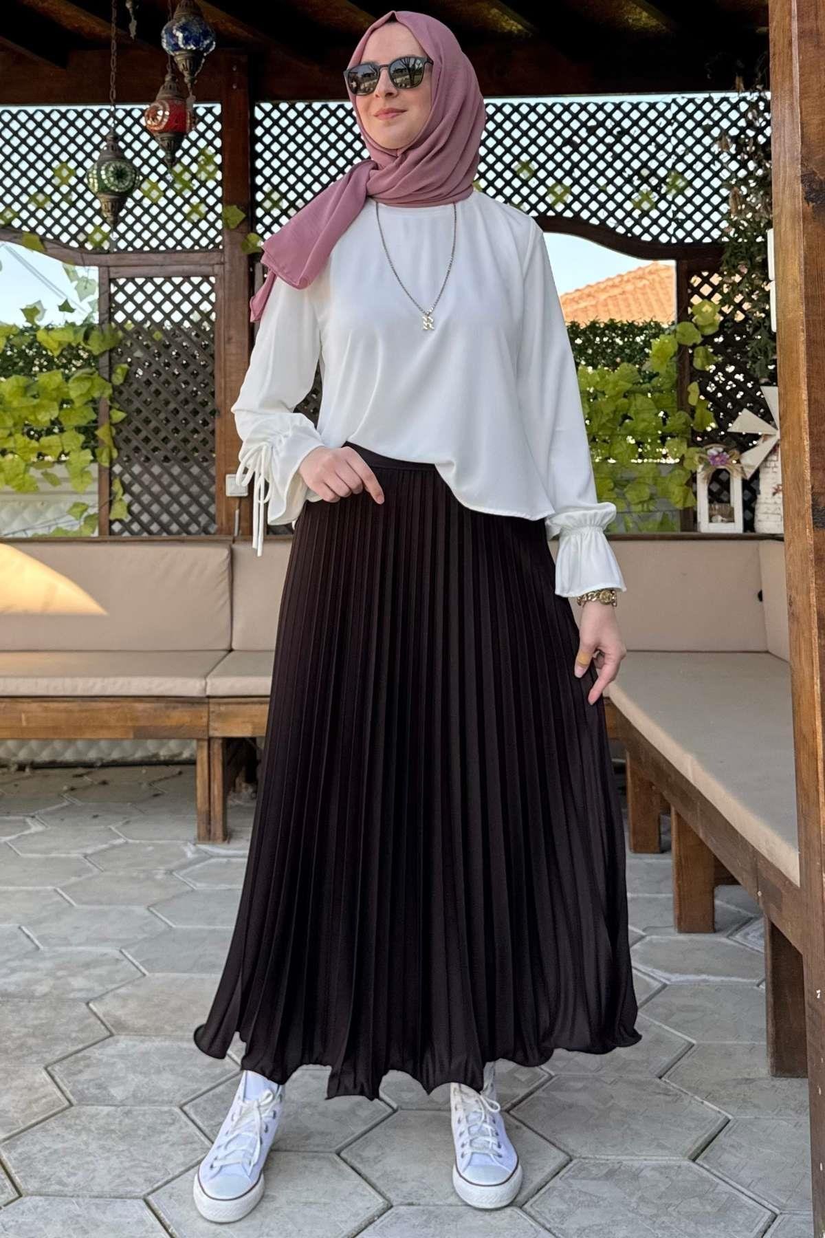 Eliz Mavi Plise Etek | Rabia Şamlı | Tesettür Giyim, Elbise ve Kadın Giyim Modası