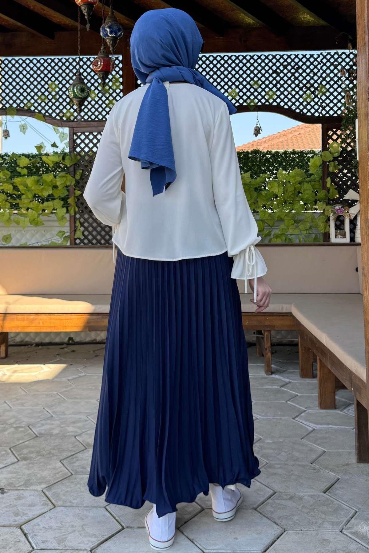 Eliz Mavi Plise Etek | Rabia Şamlı | Tesettür Giyim, Elbise ve Kadın Giyim Modası