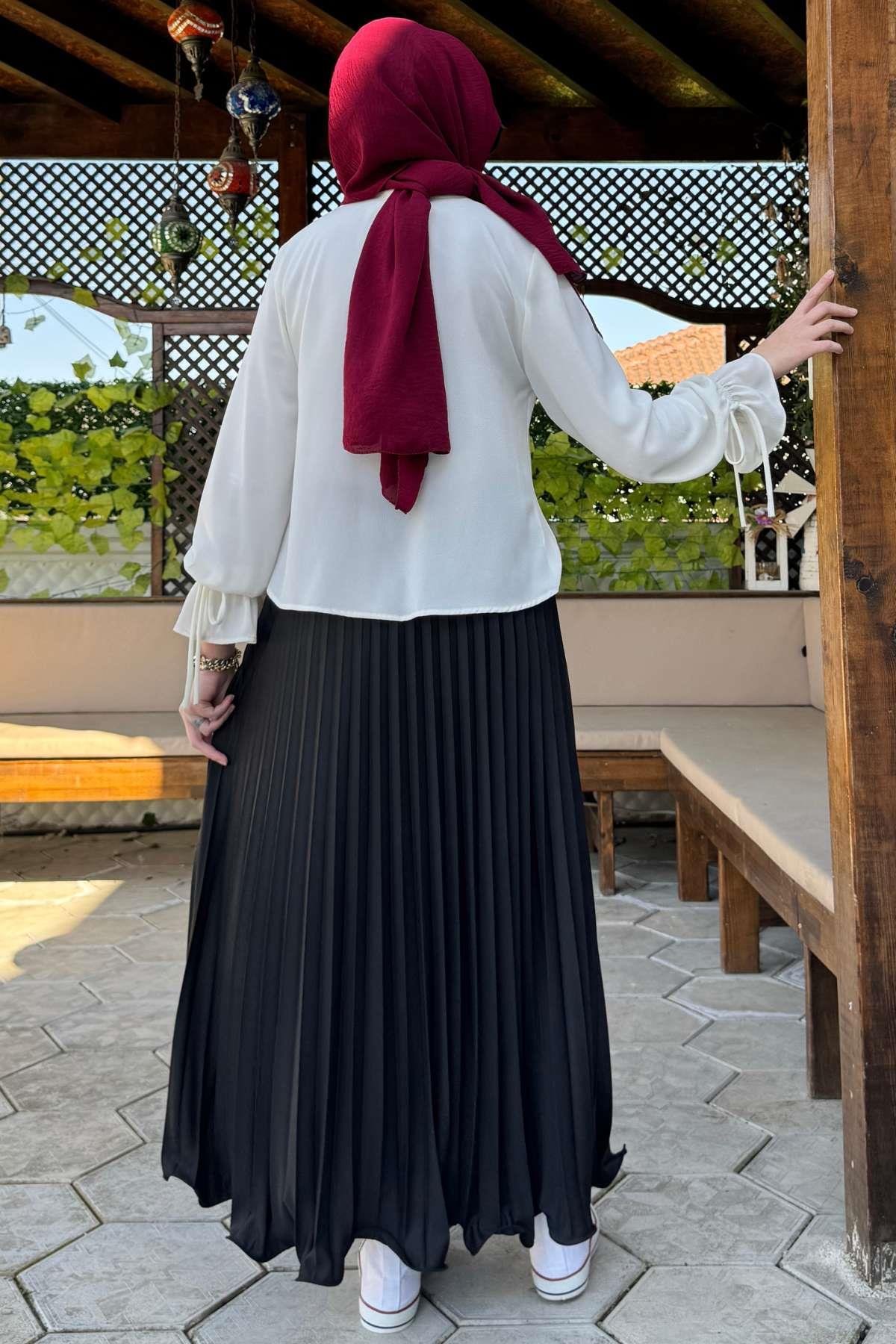 Eliz Mavi Plise Etek | Rabia Şamlı | Tesettür Giyim, Elbise ve Kadın Giyim Modası
