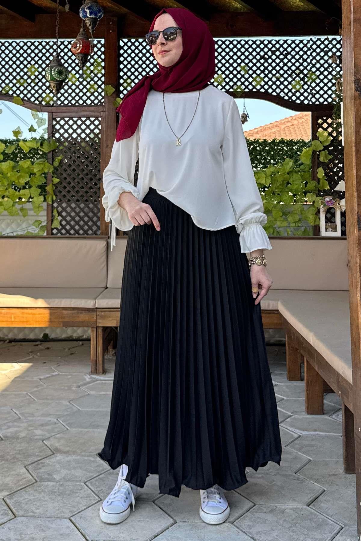 Eliz Mavi Plise Etek | Rabia Şamlı | Tesettür Giyim, Elbise ve Kadın Giyim Modası