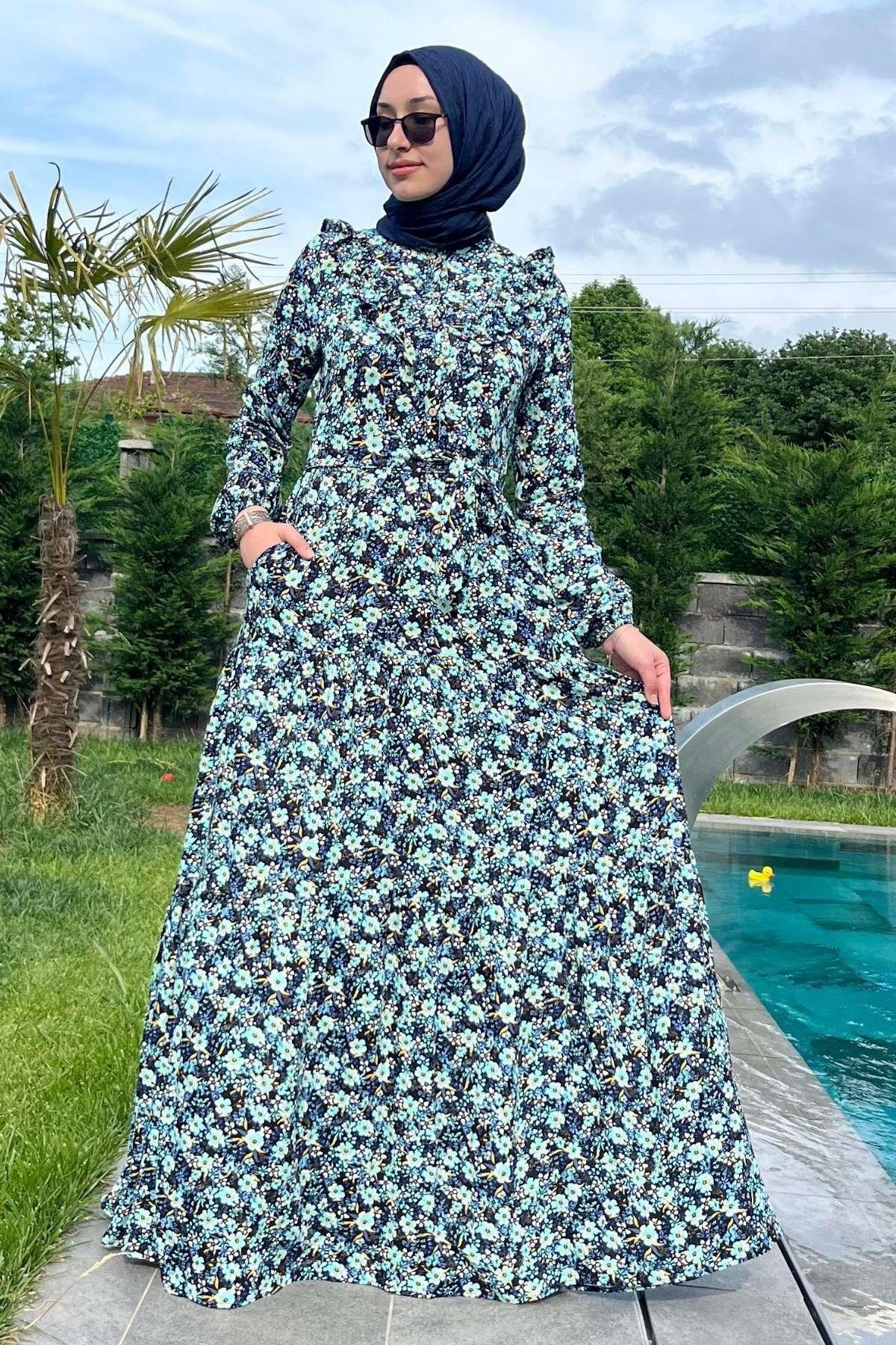 Feriz Çiçekli Elbise | Rabia Şamlı | Tesettür Giyim, Elbise ve Kadın Giyim Modası