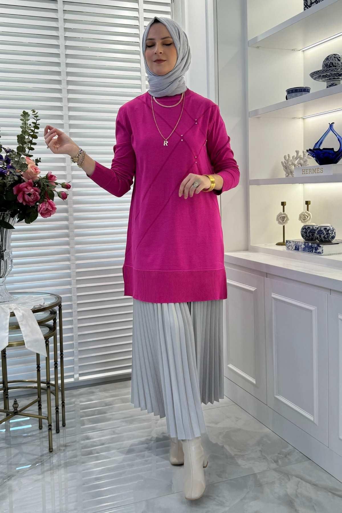 Nergis İndigo Triko Tunik - Rabia Şamlı | Tesettür Giyim, Elbise ve Kadın Giyim Modası