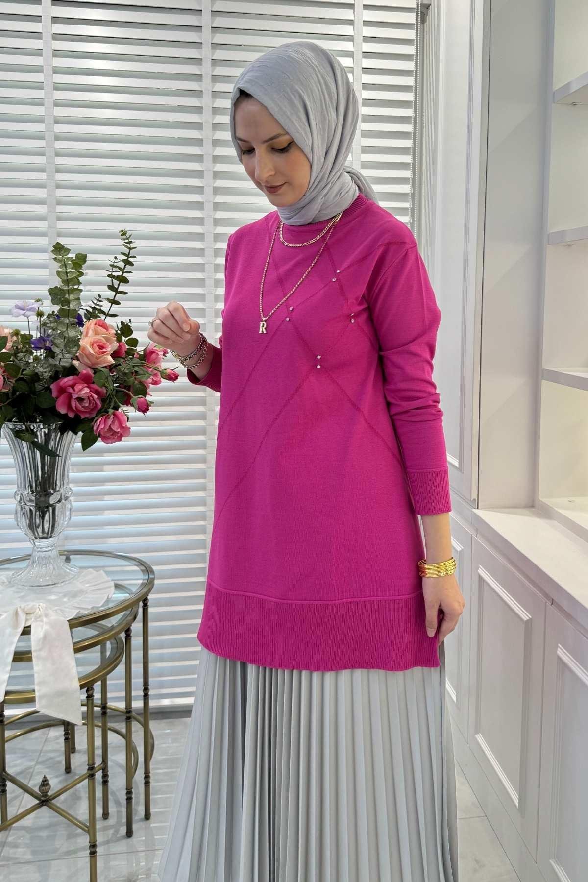 Nergis İndigo Triko Tunik - Rabia Şamlı | Tesettür Giyim, Elbise ve Kadın Giyim Modası
