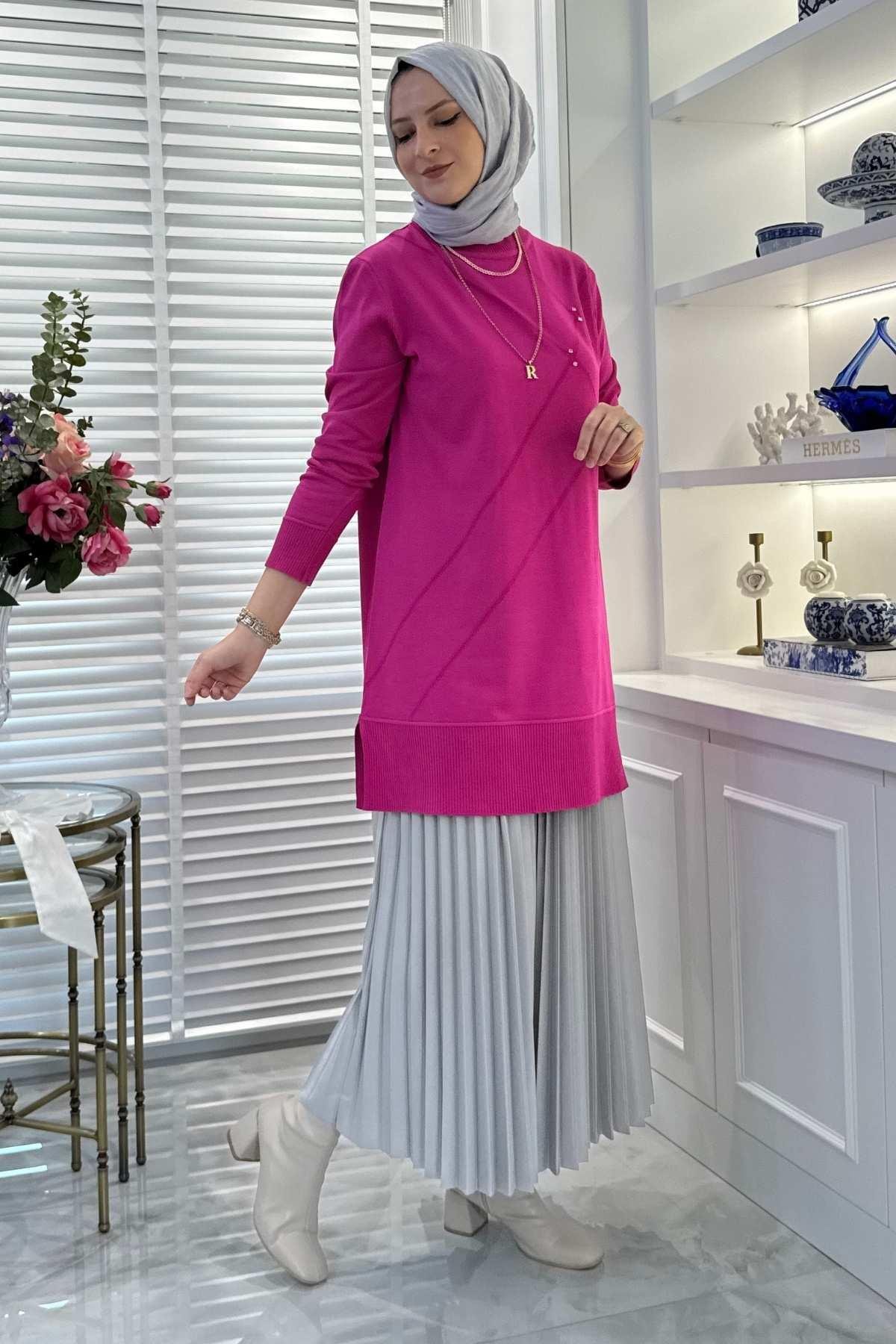 Nergis İndigo Triko Tunik - Rabia Şamlı | Tesettür Giyim, Elbise ve Kadın Giyim Modası