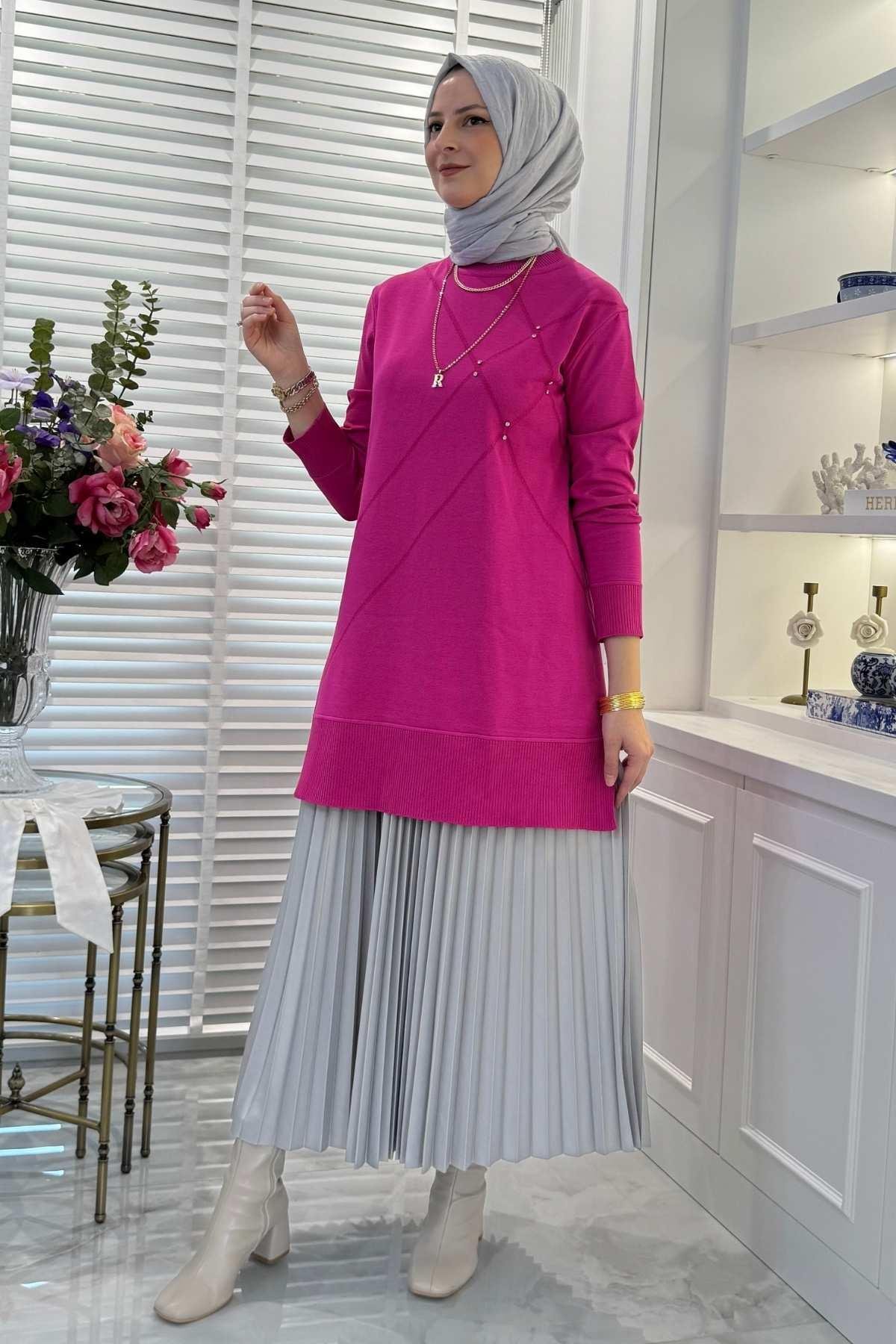 Nergis İndigo Triko Tunik - Rabia Şamlı | Tesettür Giyim, Elbise ve Kadın Giyim Modası