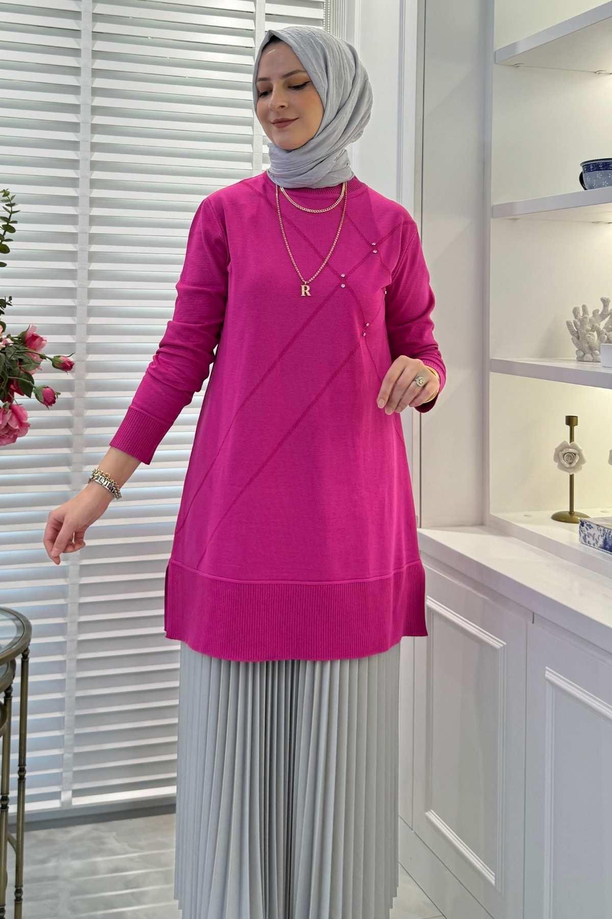 Nergis İndigo Triko Tunik - Rabia Şamlı | Tesettür Giyim, Elbise ve Kadın Giyim Modası