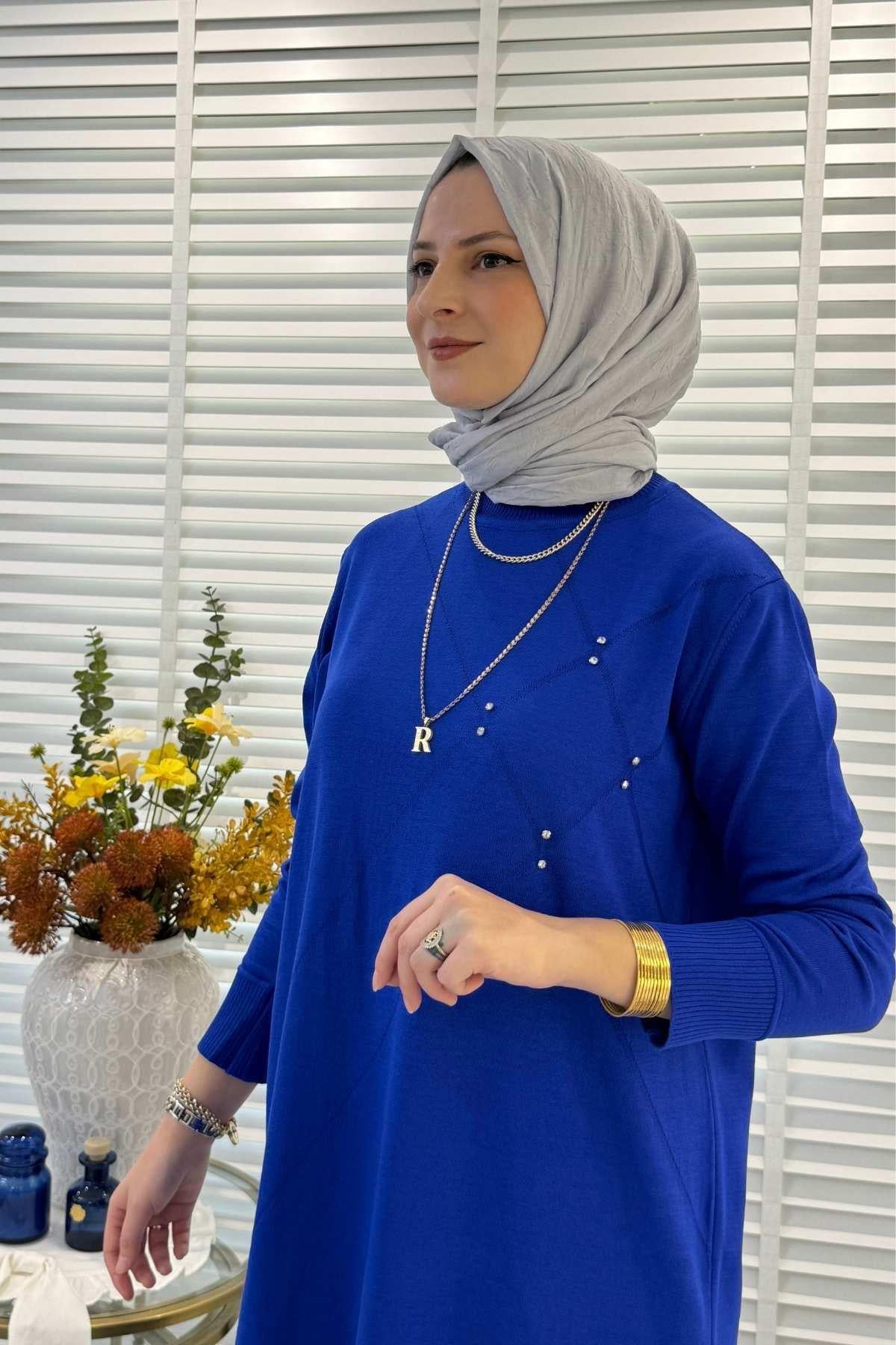 Nergis İndigo Triko Tunik - Rabia Şamlı | Tesettür Giyim, Elbise ve Kadın Giyim Modası
