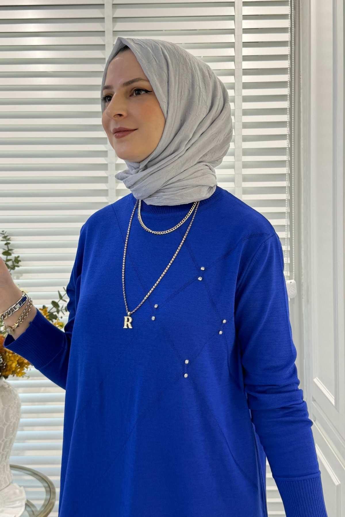 Nergis İndigo Triko Tunik - Rabia Şamlı | Tesettür Giyim, Elbise ve Kadın Giyim Modası