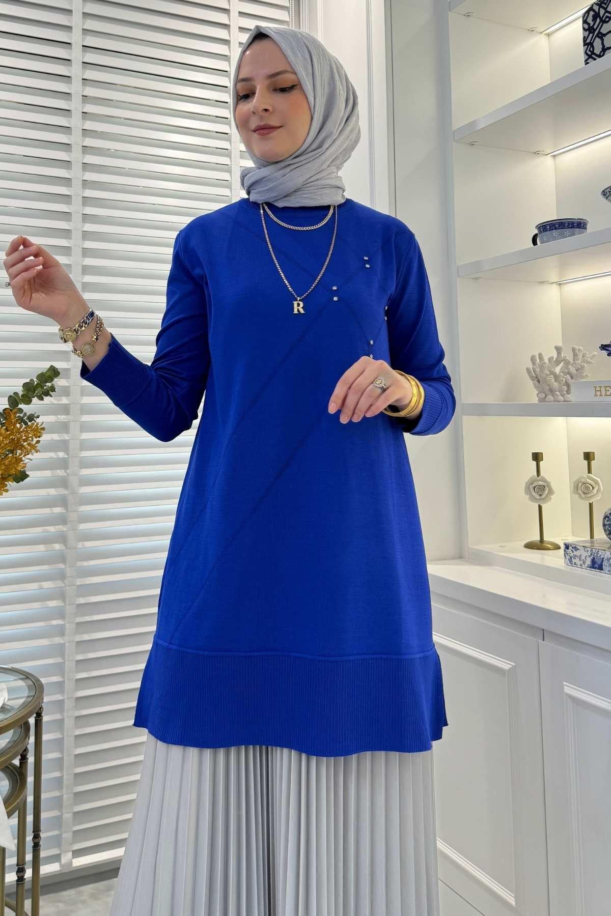 Nergis İndigo Triko Tunik - Rabia Şamlı | Tesettür Giyim, Elbise ve Kadın Giyim Modası