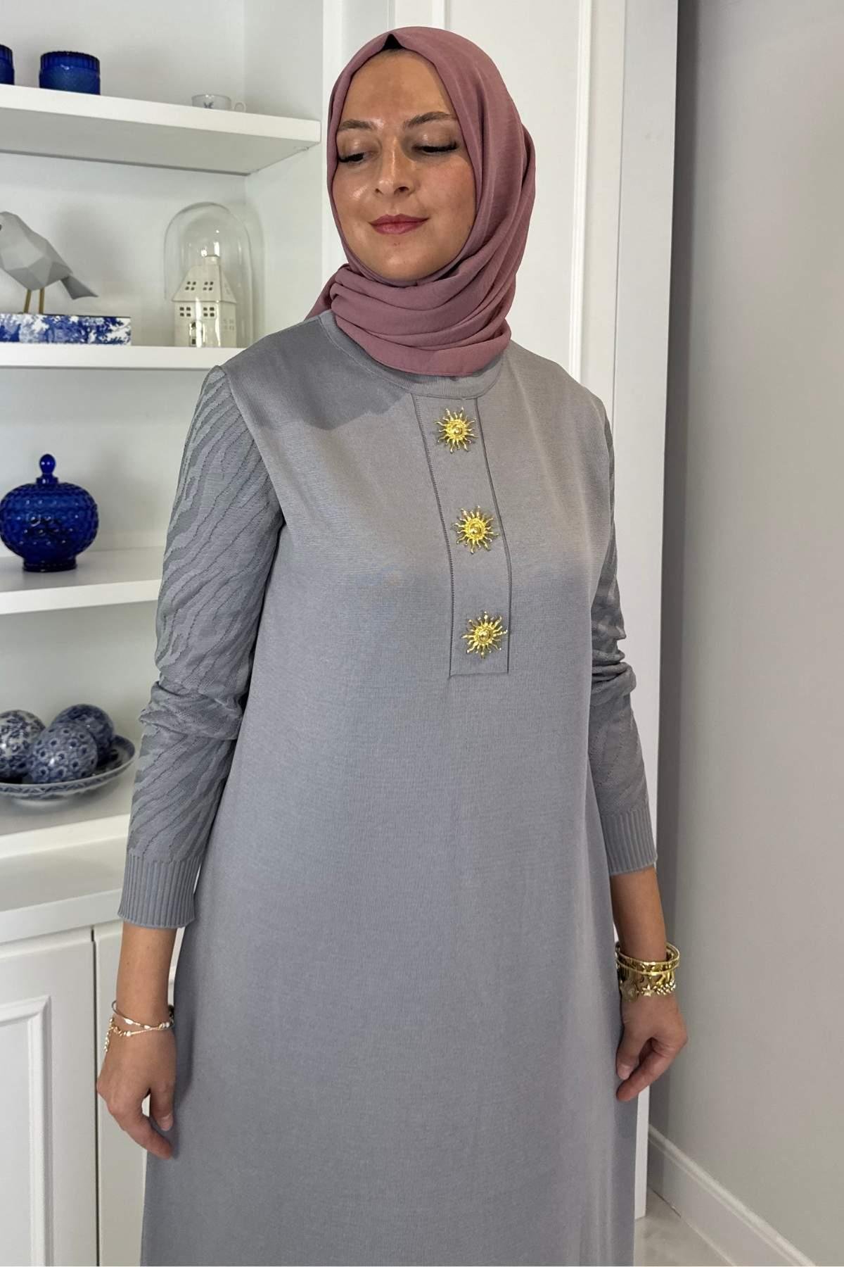 Beyza Fitilli Triko Elbise Bordo | Rabia Şamlı | Tesettür Giyim, Elbise ve Kadın Giyim Modası