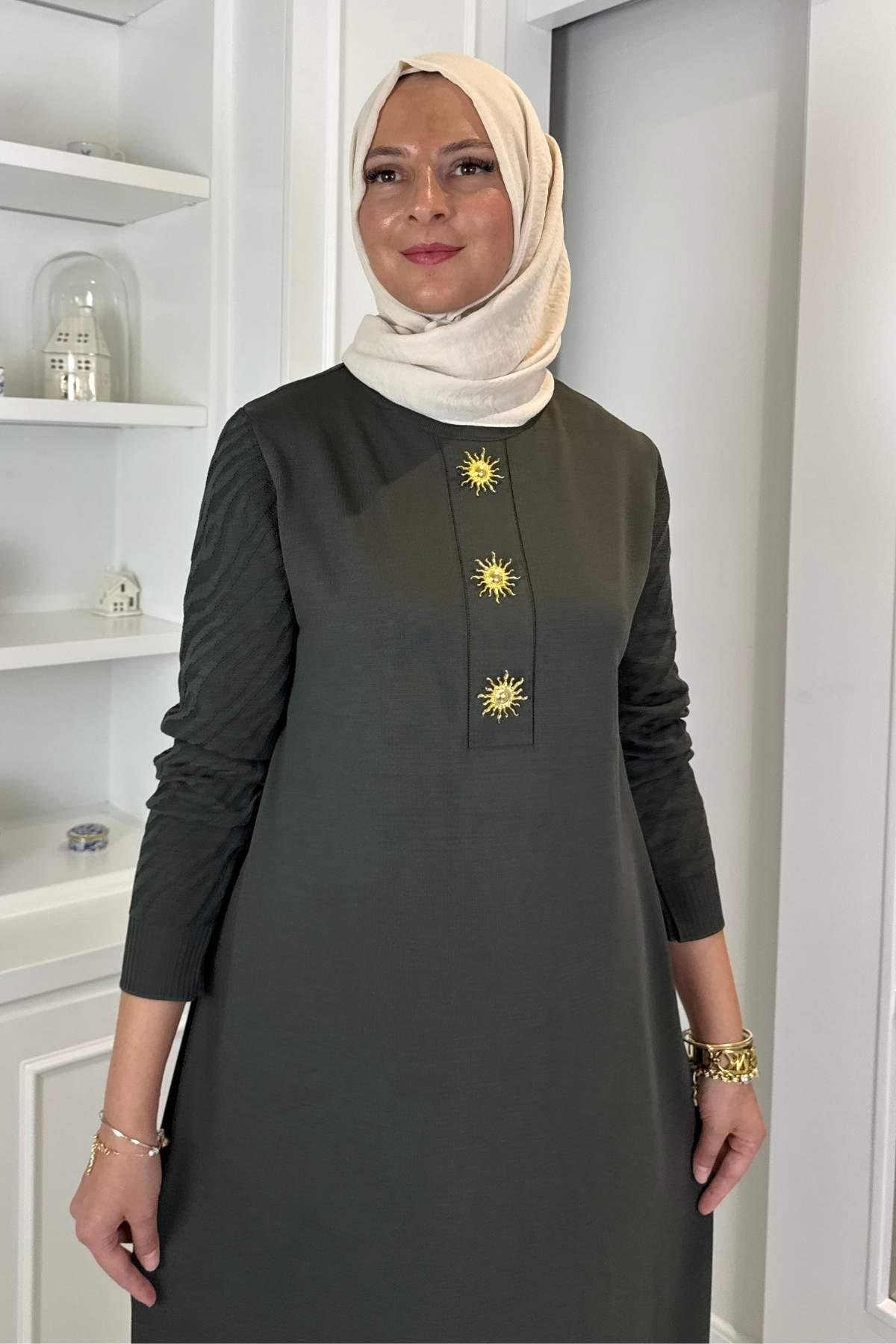 Beyza Fitilli Triko Elbise Bordo | Rabia Şamlı | Tesettür Giyim, Elbise ve Kadın Giyim Modası