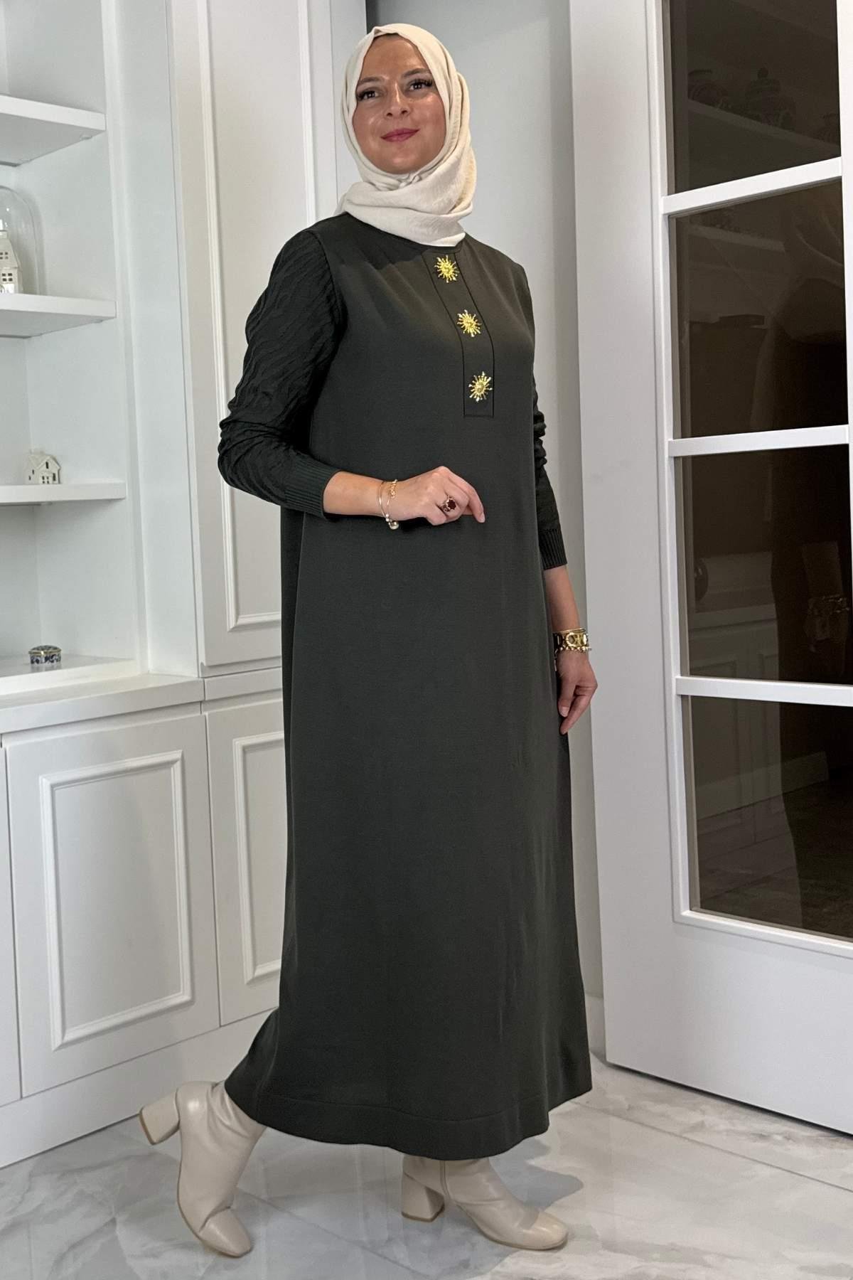 Beyza Fitilli Triko Elbise Bordo | Rabia Şamlı | Tesettür Giyim, Elbise ve Kadın Giyim Modası