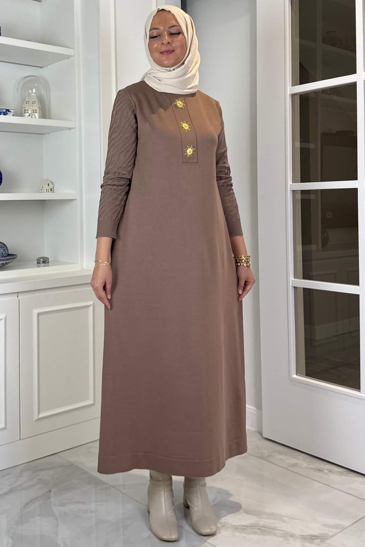 Beyza Fitilli Triko Elbise Bordo | Rabia Şamlı | Tesettür Giyim, Elbise ve Kadın Giyim Modası