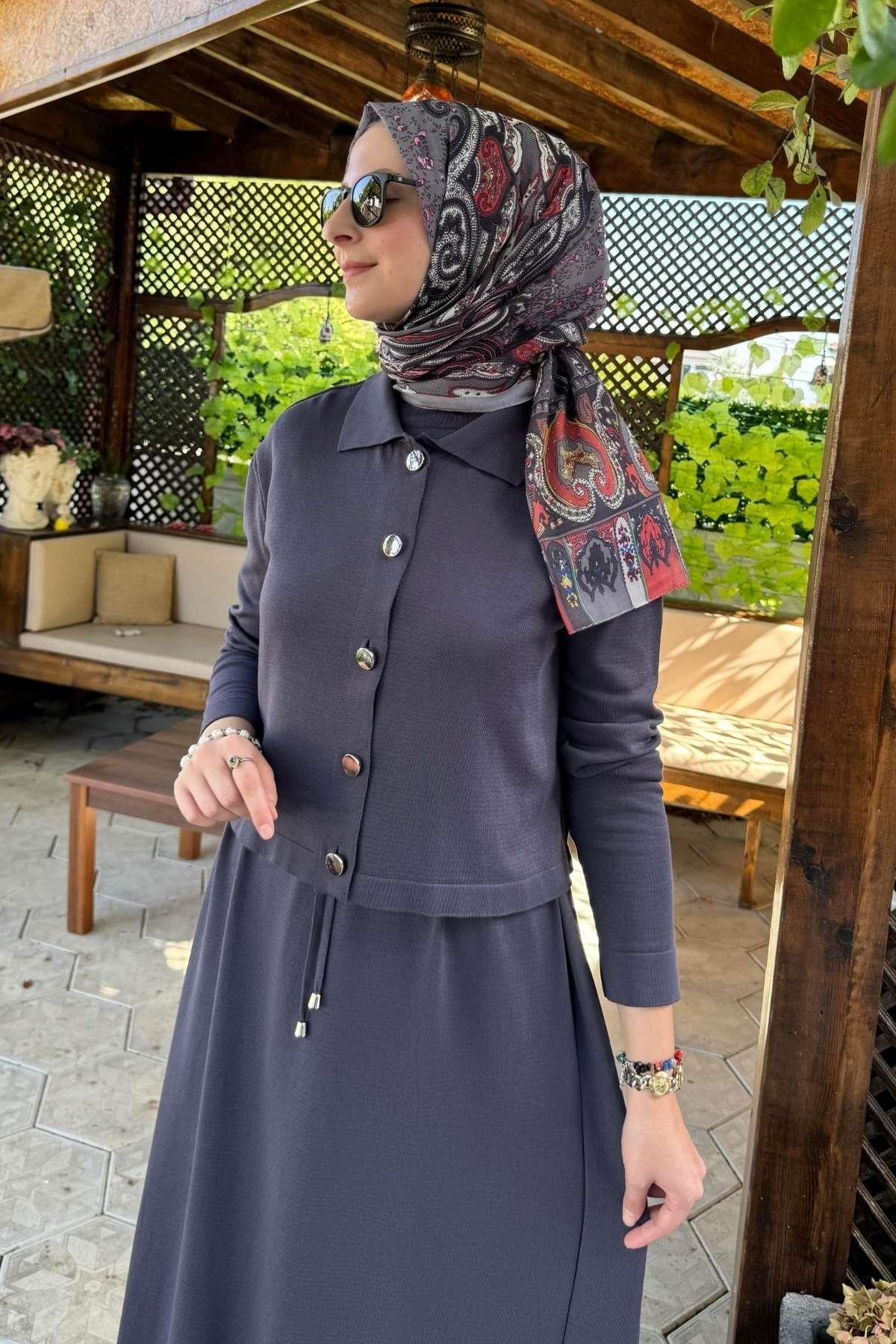 Nisan Simli Triko Elbise Sütlü Kahve | Rabia Şamlı