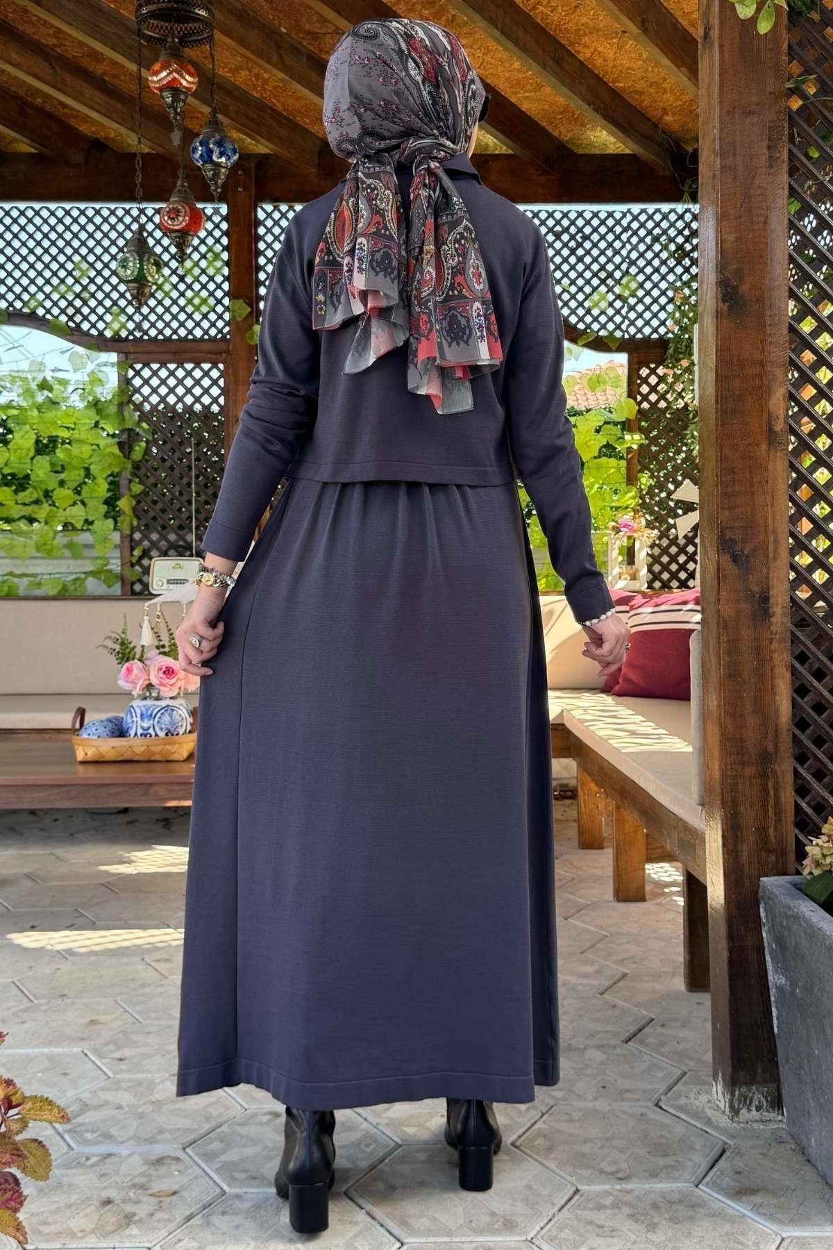 Nisan Simli Triko Elbise Sütlü Kahve | Rabia Şamlı