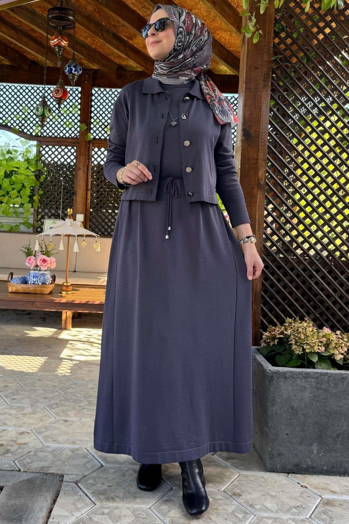 Nisan Simli Triko Elbise Sütlü Kahve | Rabia Şamlı