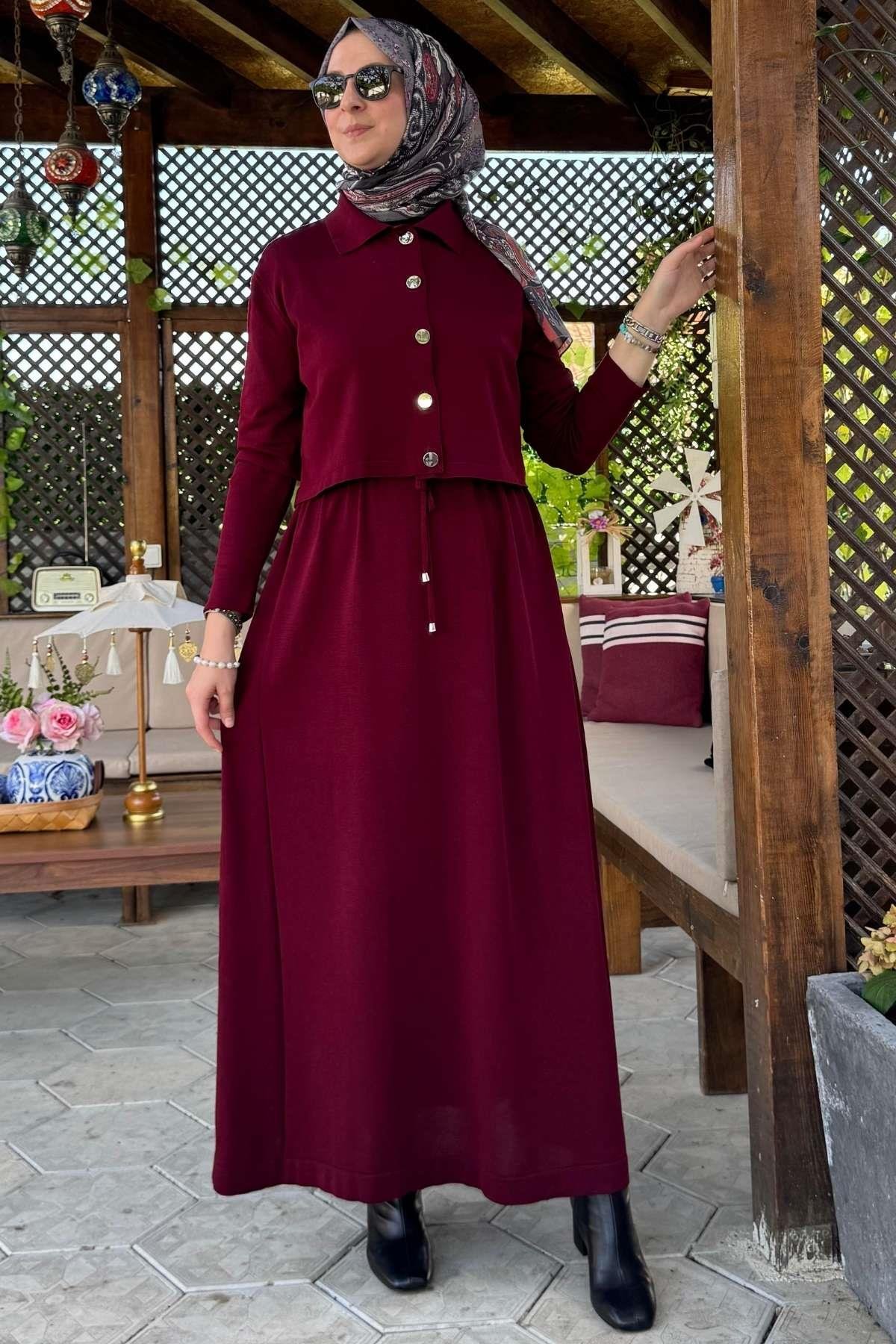Nisan Simli Triko Elbise Sütlü Kahve | Rabia Şamlı