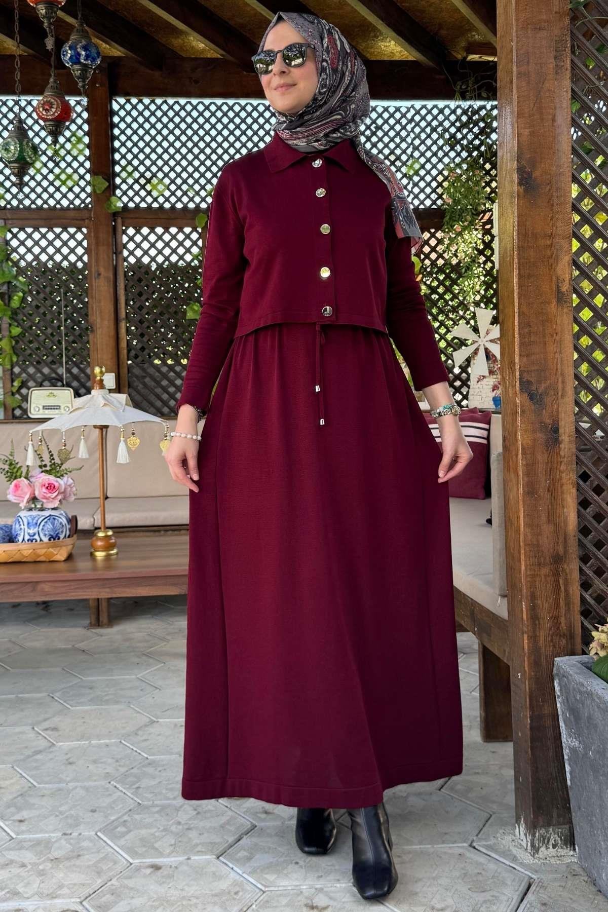 Nisan Simli Triko Elbise Sütlü Kahve | Rabia Şamlı
