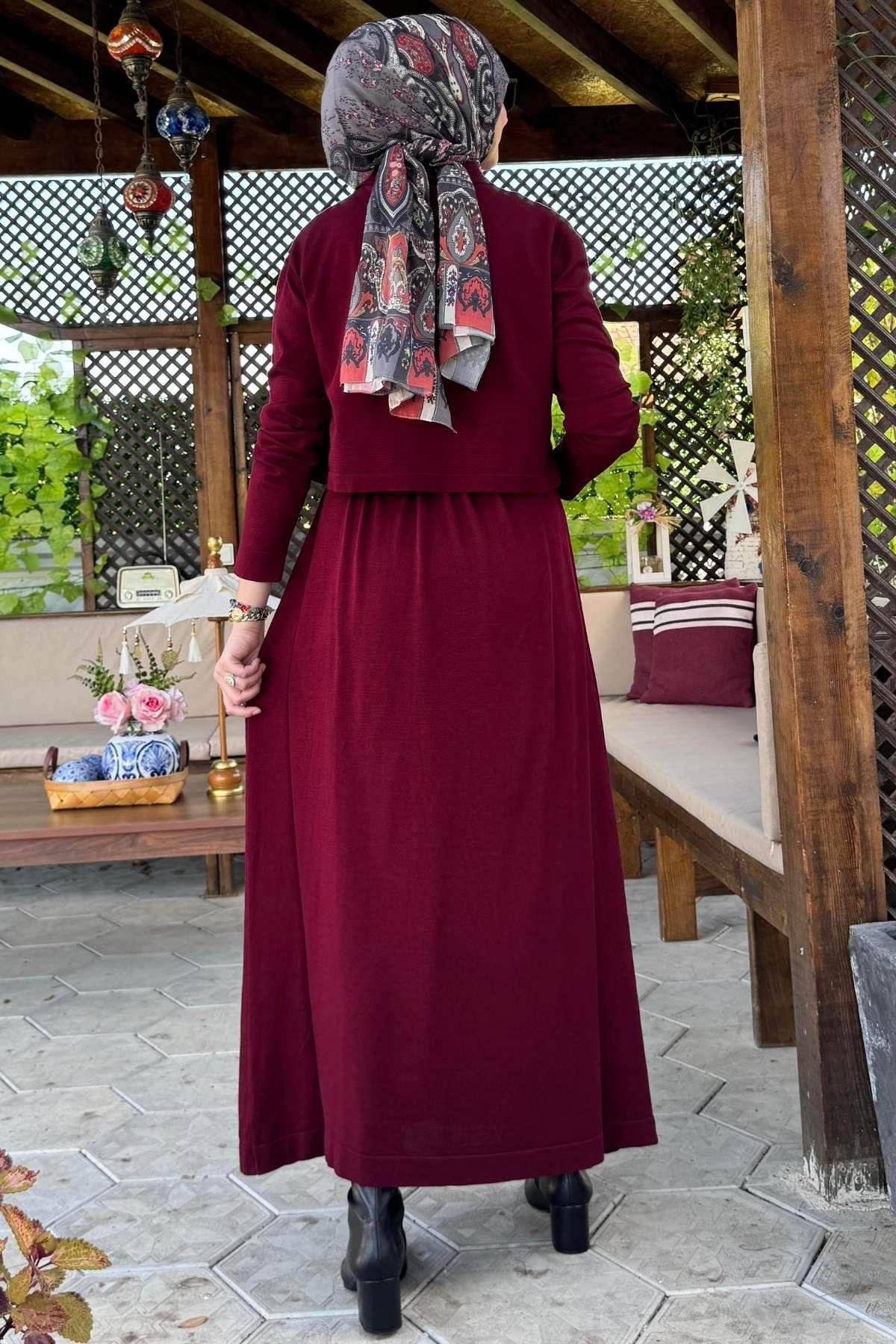 Nisan Simli Triko Elbise Sütlü Kahve | Rabia Şamlı