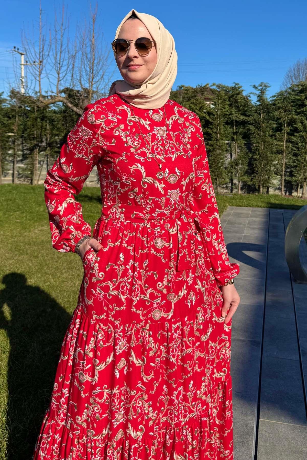Kot Efektli Elbise Lacivert | Rabia Şamlı | Tesettür Giyim, Elbise ve Kadın Giyim Modası