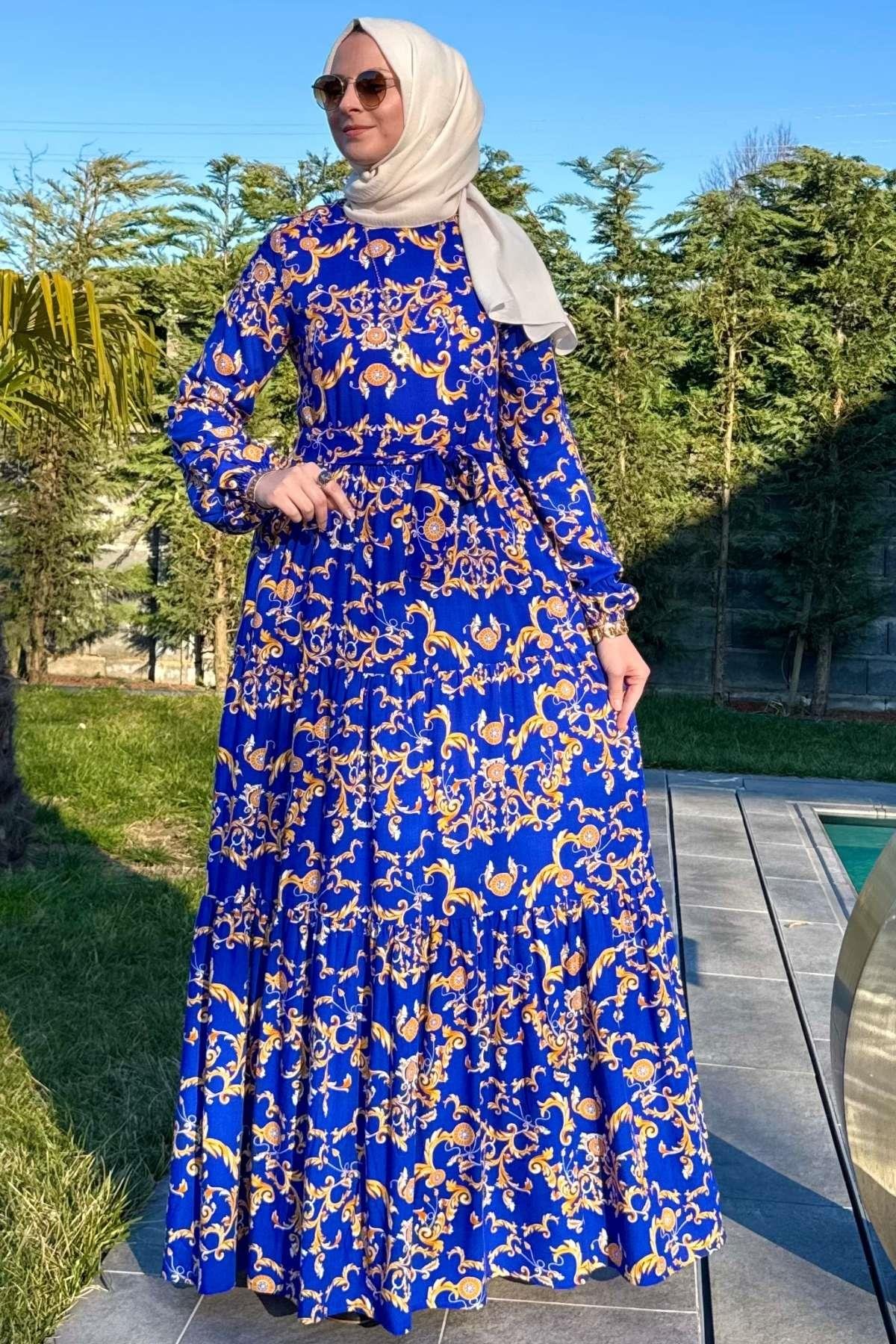 Kot Efektli Elbise Lacivert | Rabia Şamlı | Tesettür Giyim, Elbise ve Kadın Giyim Modası
