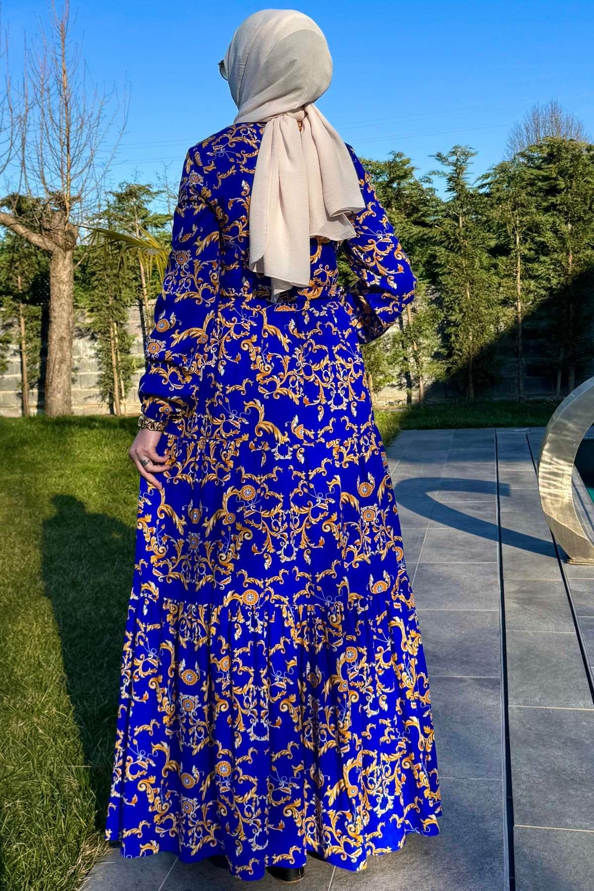 Kot Efektli Elbise Lacivert | Rabia Şamlı | Tesettür Giyim, Elbise ve Kadın Giyim Modası