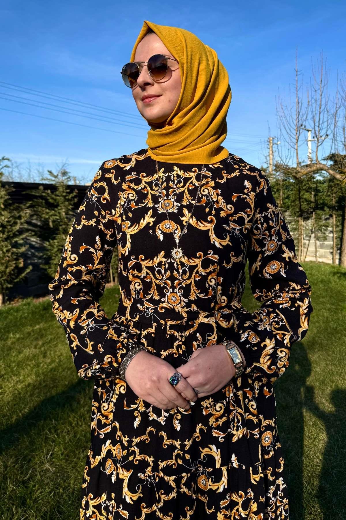 Kot Efektli Elbise Lacivert | Rabia Şamlı | Tesettür Giyim, Elbise ve Kadın Giyim Modası