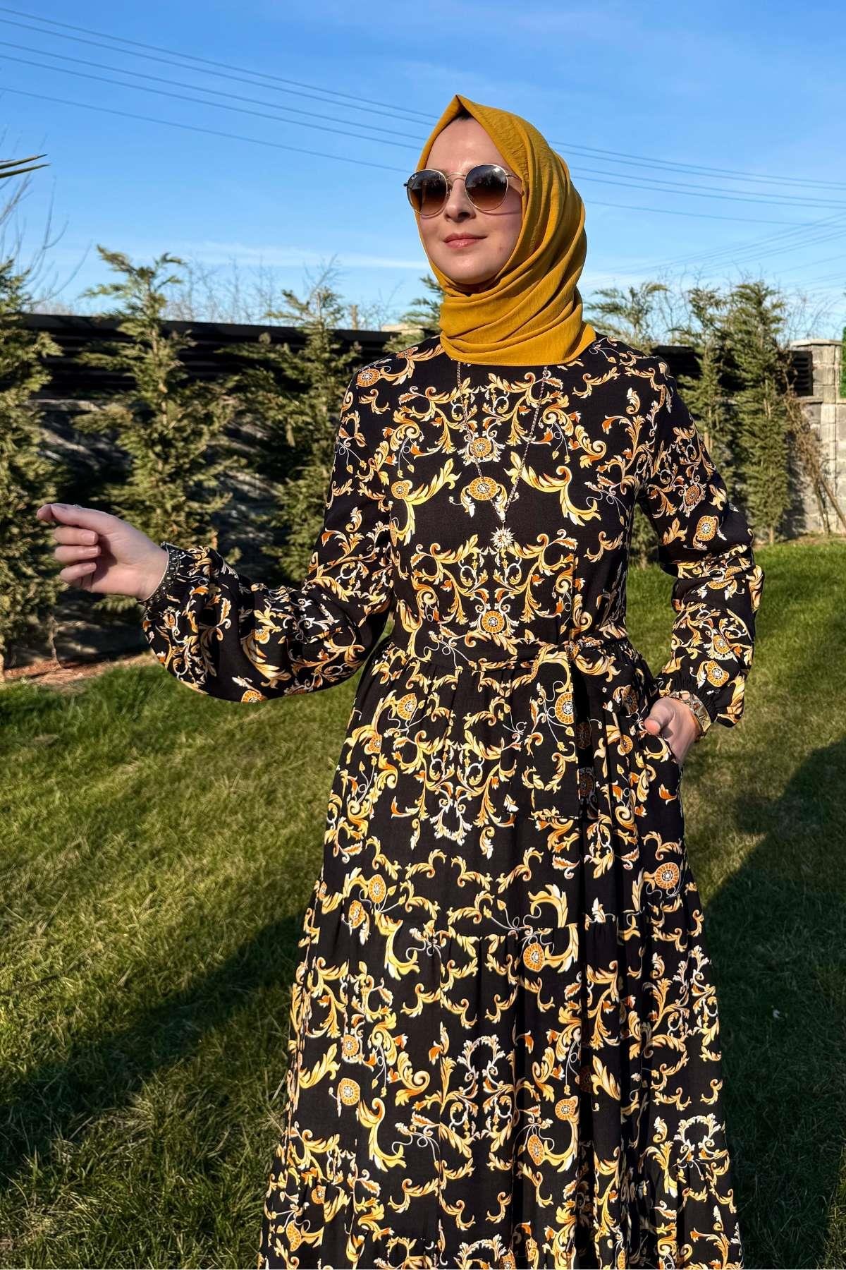 Kot Efektli Elbise Lacivert | Rabia Şamlı | Tesettür Giyim, Elbise ve Kadın Giyim Modası