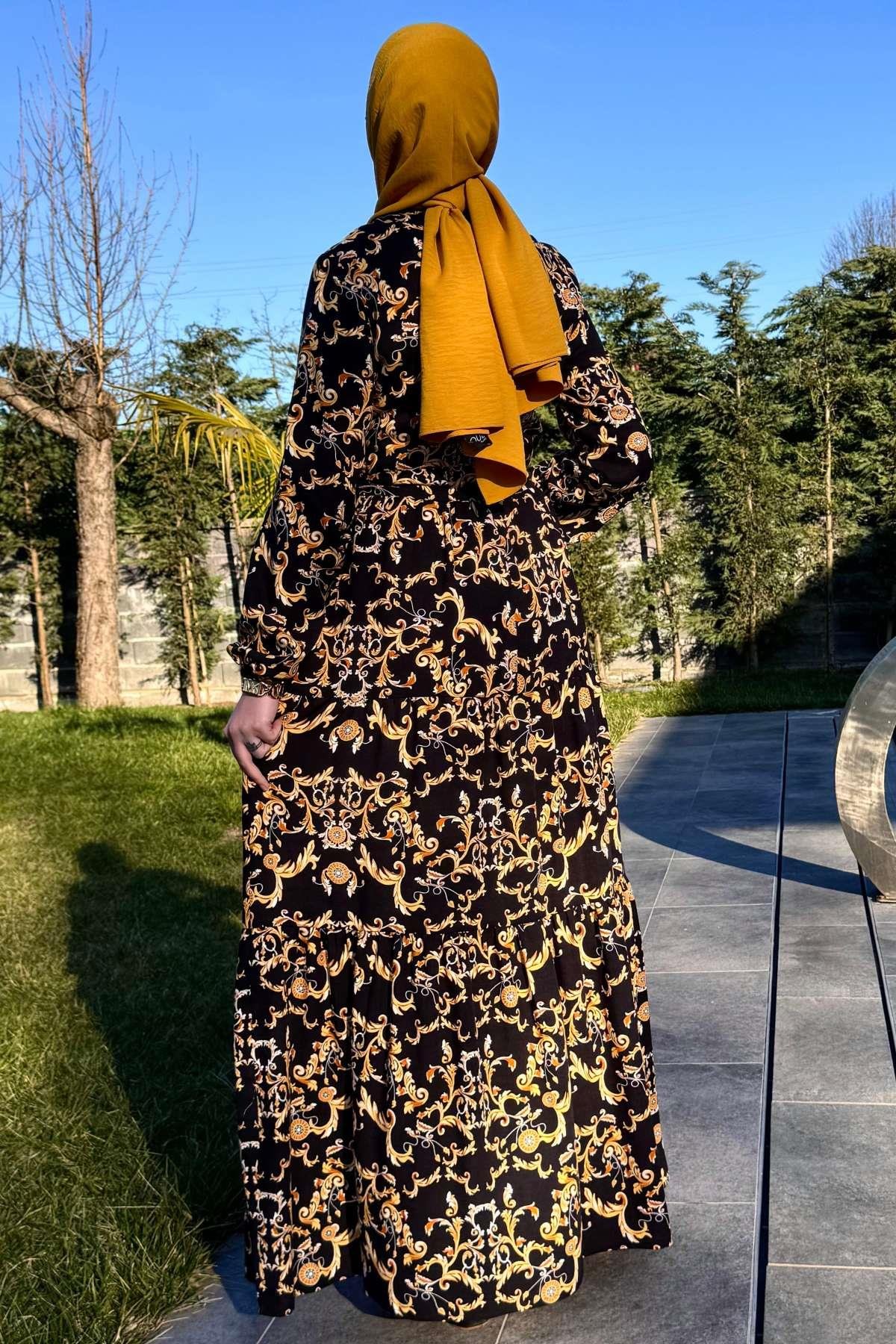 Kot Efektli Elbise Lacivert | Rabia Şamlı | Tesettür Giyim, Elbise ve Kadın Giyim Modası