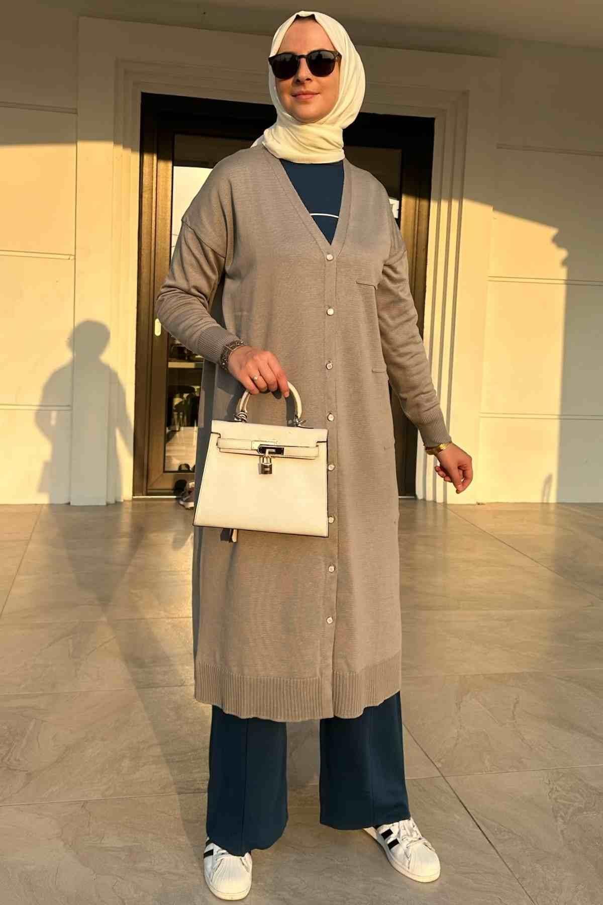 Yeşil Çizgili Müslin Kap | Rabia Şamlı | Tesettür Giyim, Elbise ve Kadın Giyim Modası