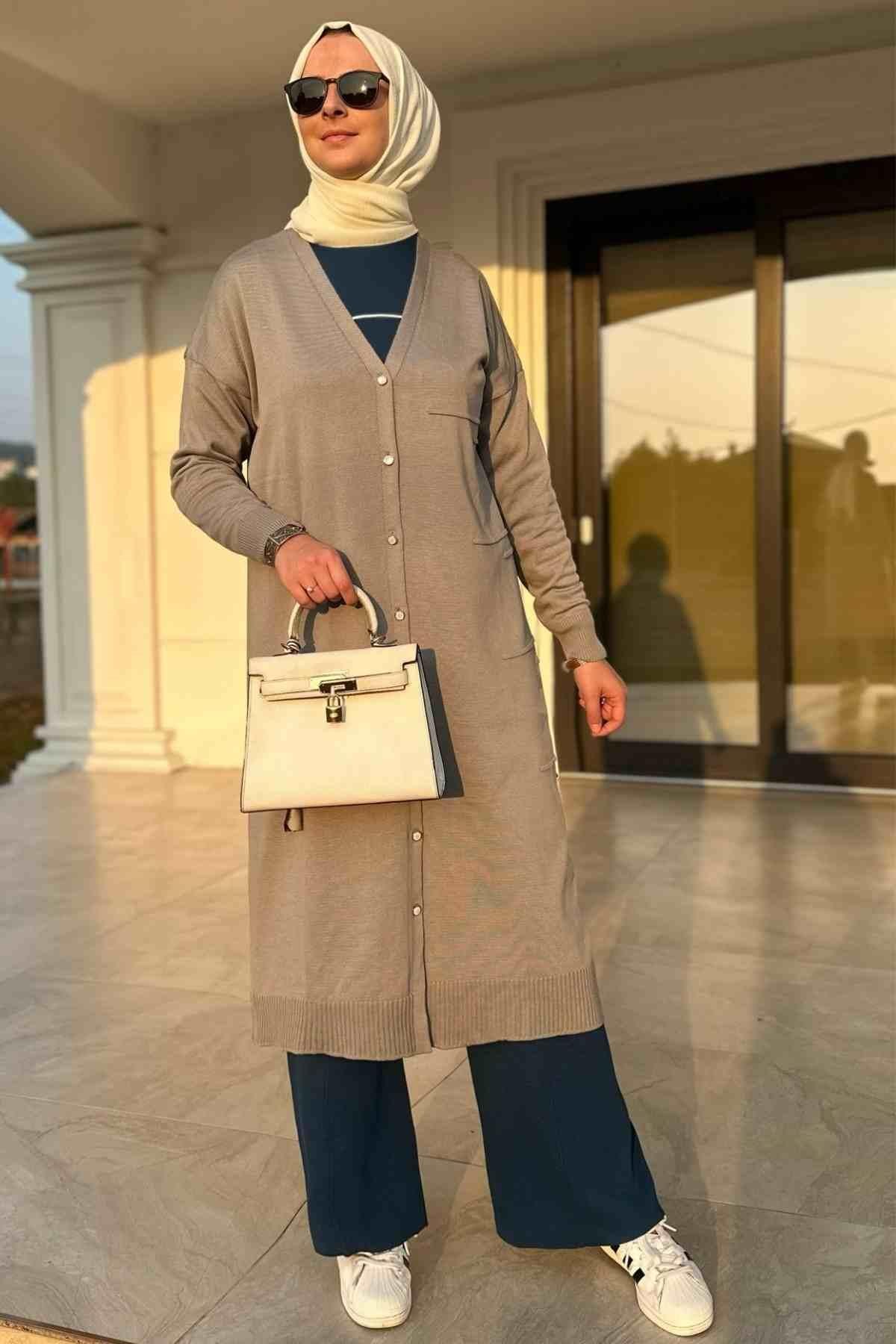 Yeşil Çizgili Müslin Kap | Rabia Şamlı | Tesettür Giyim, Elbise ve Kadın Giyim Modası