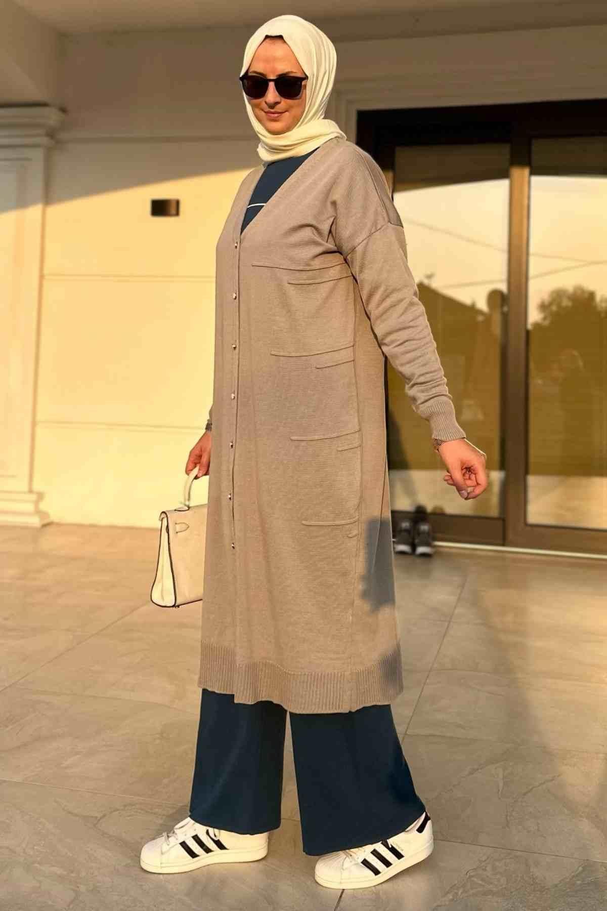 Yeşil Çizgili Müslin Kap | Rabia Şamlı | Tesettür Giyim, Elbise ve Kadın Giyim Modası