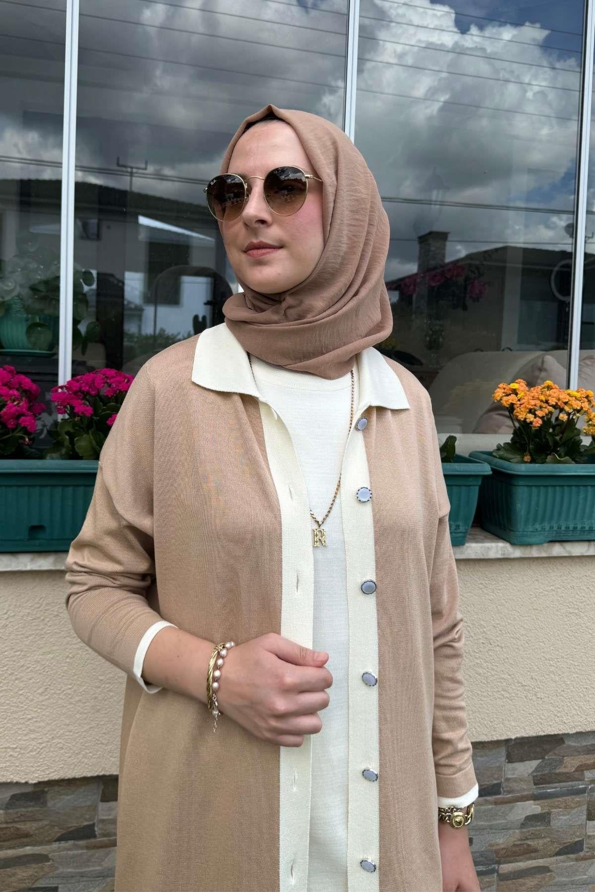 Sinem Çelik Örme Triko Hırka Sütlü Kahve - Rabia Şamlı