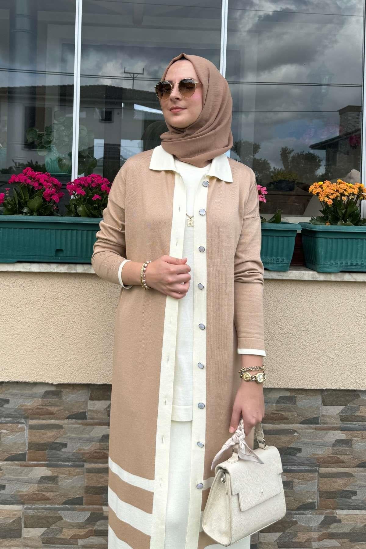 Sinem Çelik Örme Triko Hırka Sütlü Kahve - Rabia Şamlı