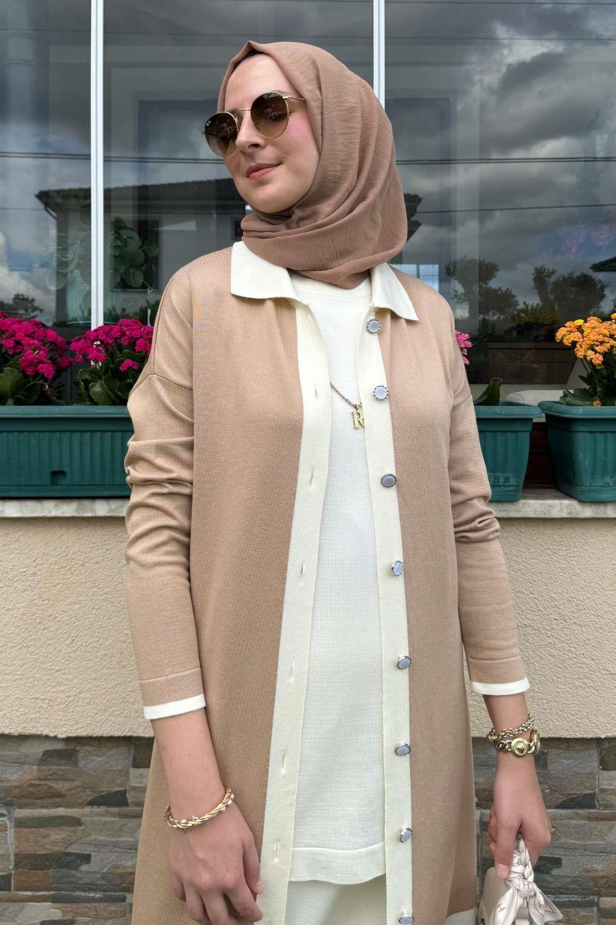 Sinem Çelik Örme Triko Hırka Sütlü Kahve - Rabia Şamlı