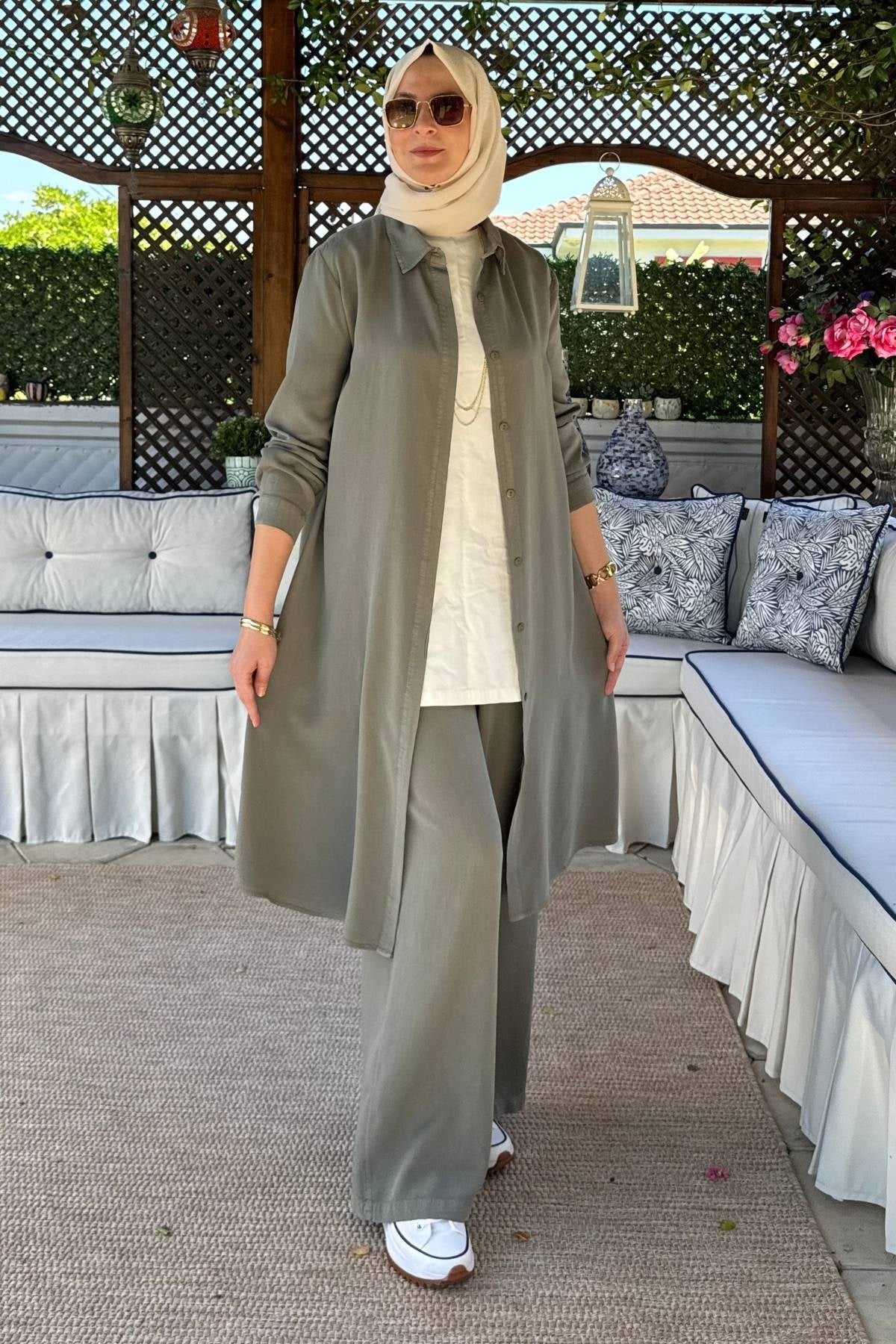 İnci Pantolonlu Takım Vizon | Rabia Şamlı | Tesettür Giyim, Elbise ve Kadın Giyim Modası