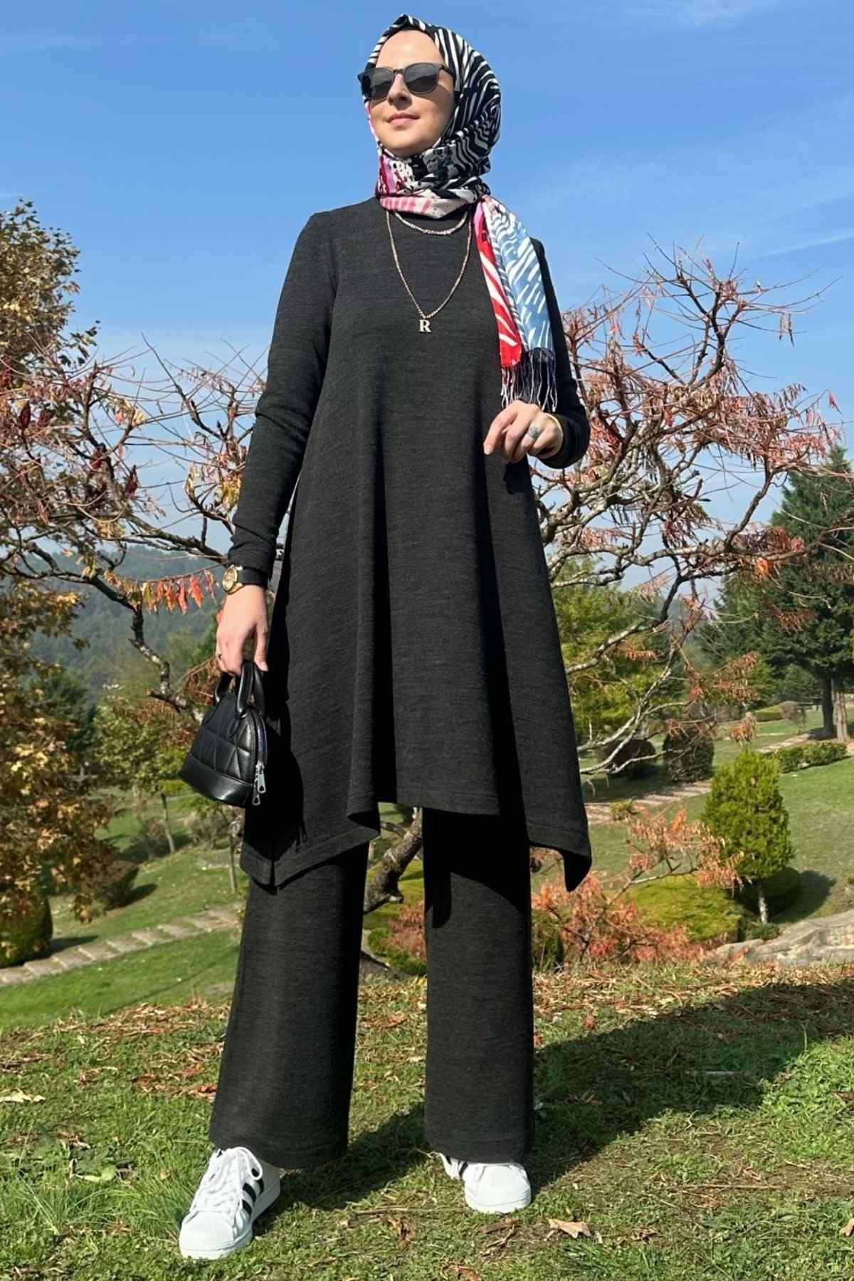 Elif Pantolonlu Triko Takım Siyah - Rabia Şamlı | Tesettür Giyim, Elbise ve Kadın Giyim Modası