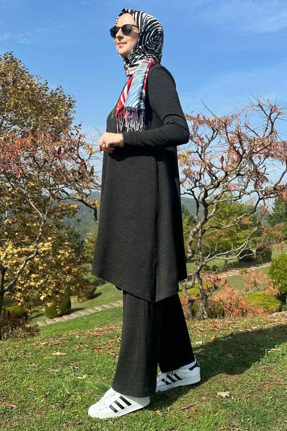 Elif Pantolonlu Triko Takım Siyah - Rabia Şamlı | Tesettür Giyim, Elbise ve Kadın Giyim Modası