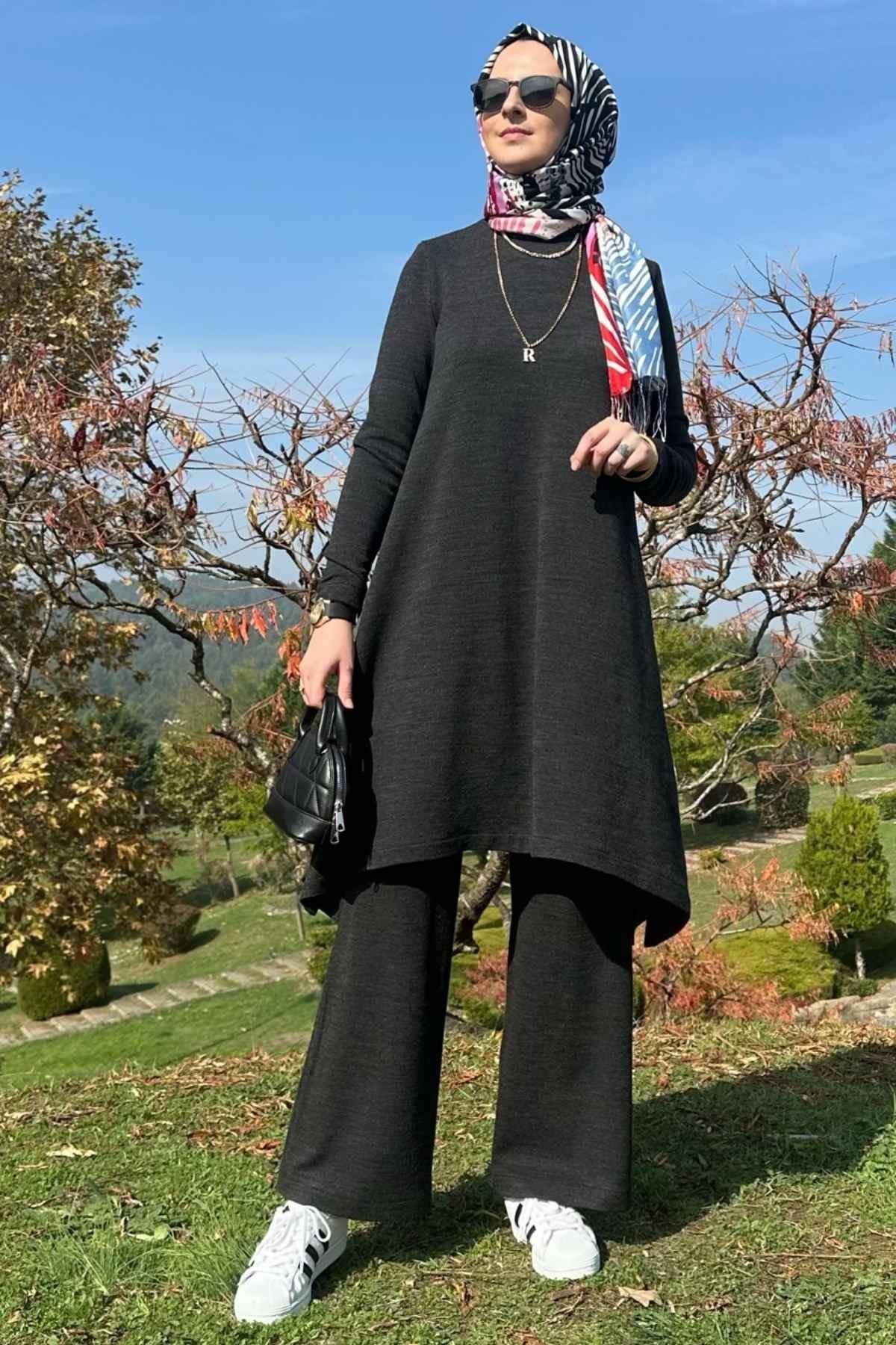 Elif Pantolonlu Triko Takım Siyah - Rabia Şamlı | Tesettür Giyim, Elbise ve Kadın Giyim Modası