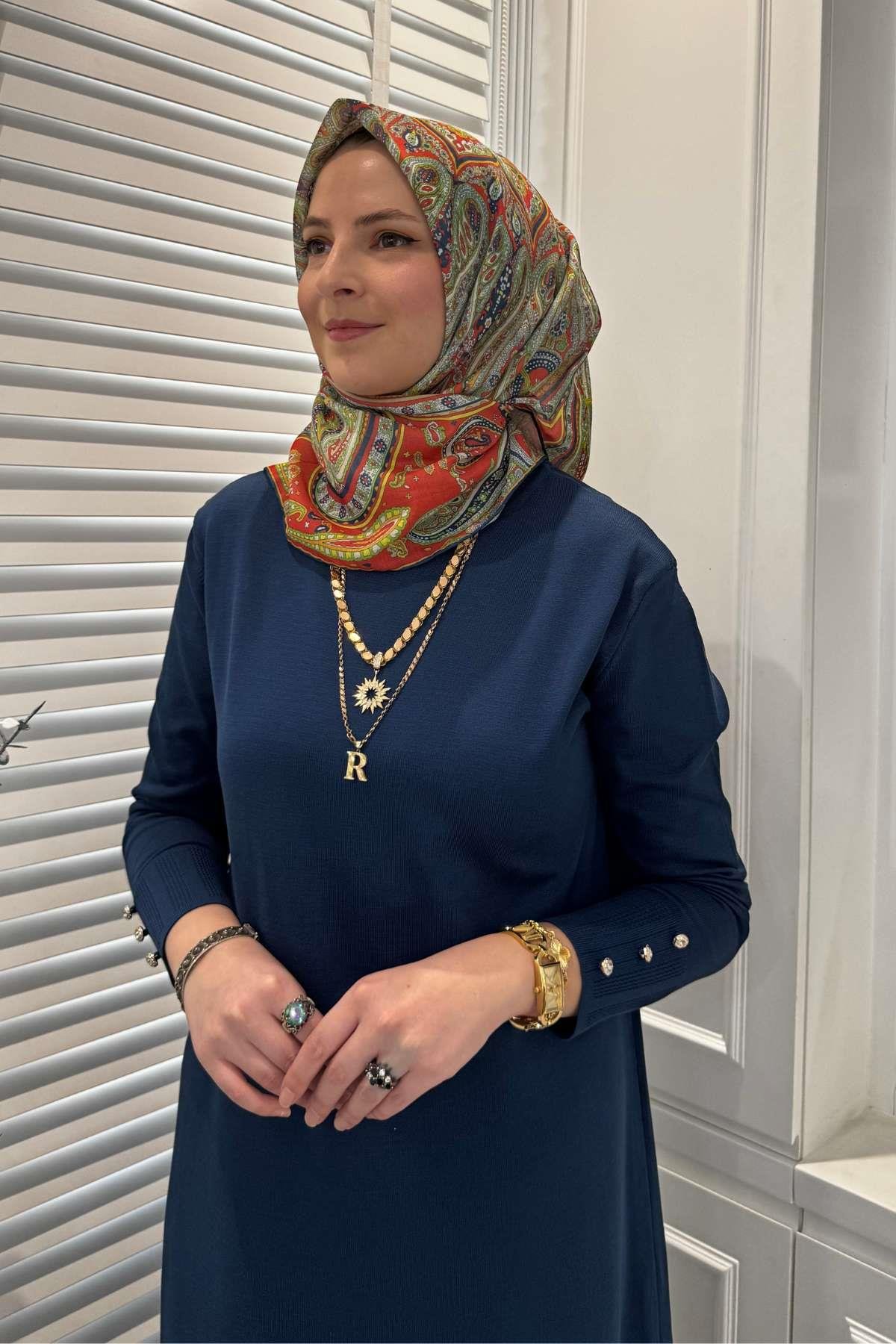 İsra Lacivert Triko Elbise | Rabia Şamlı | Tesettür Giyim, Elbise ve Kadın Giyim Modası