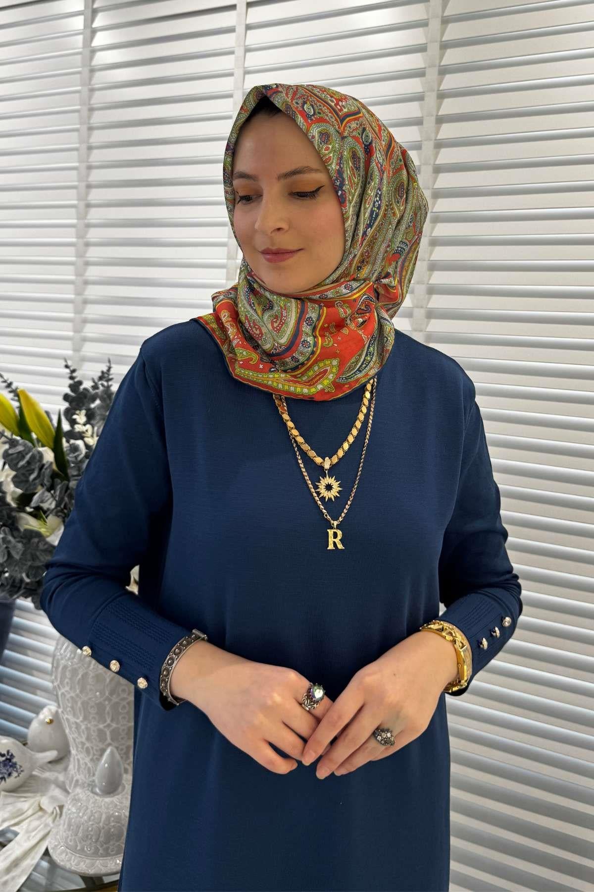 İsra Lacivert Triko Elbise | Rabia Şamlı | Tesettür Giyim, Elbise ve Kadın Giyim Modası