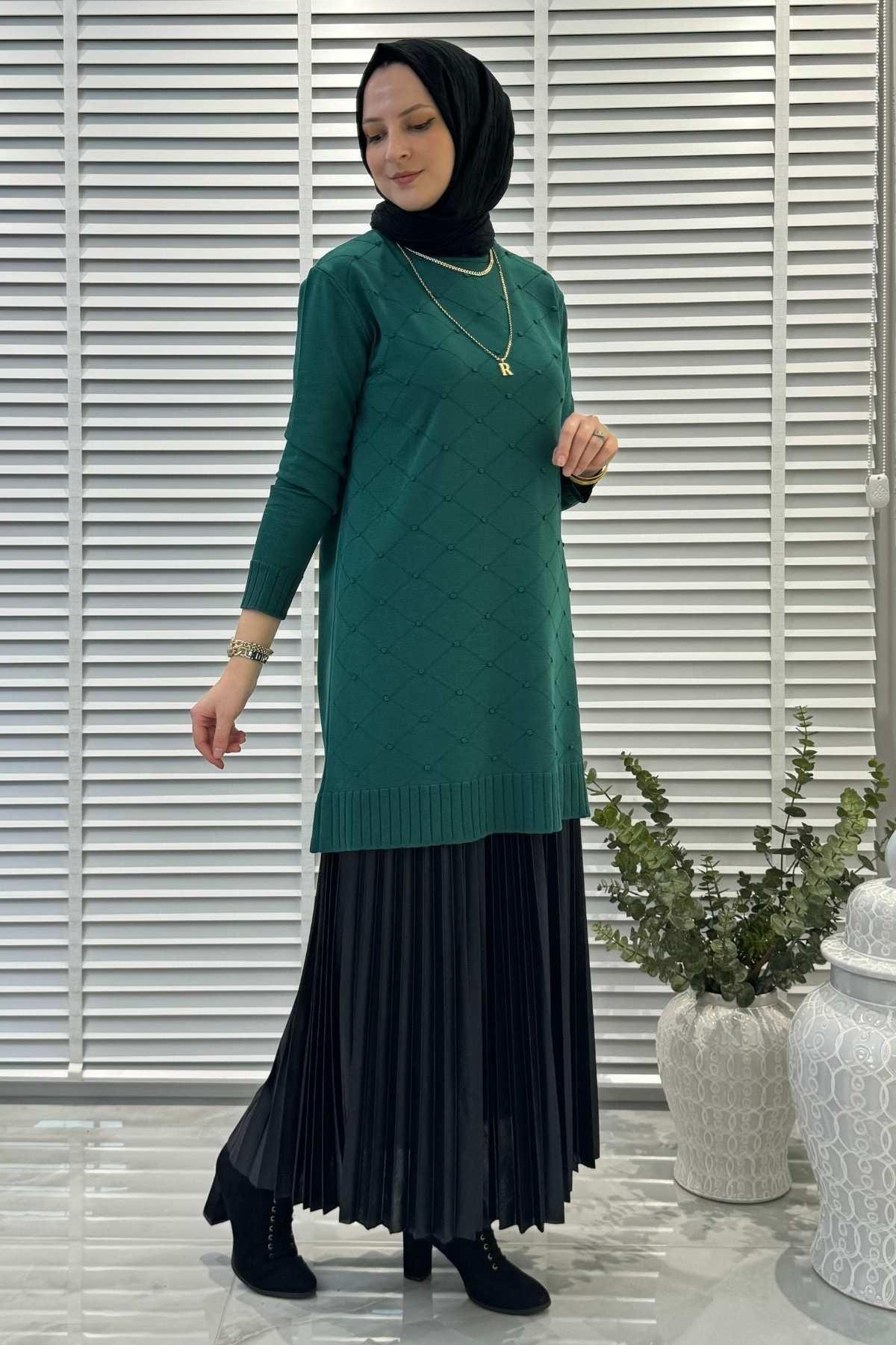 Nesrin Taşlı Triko Tunik Gri | Rabia Şamlı | Tesettür Giyim, Elbise ve Kadın Giyim Modası