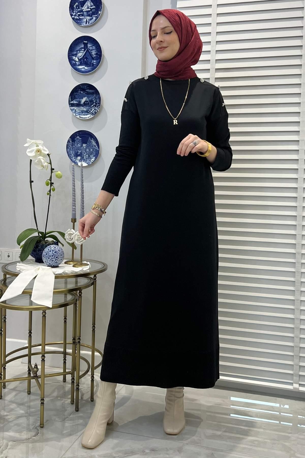 Cansın Antrasit Triko Elbise | Rabia Şamlı | Tesettür Giyim, Elbise ve Kadın Giyim Modası